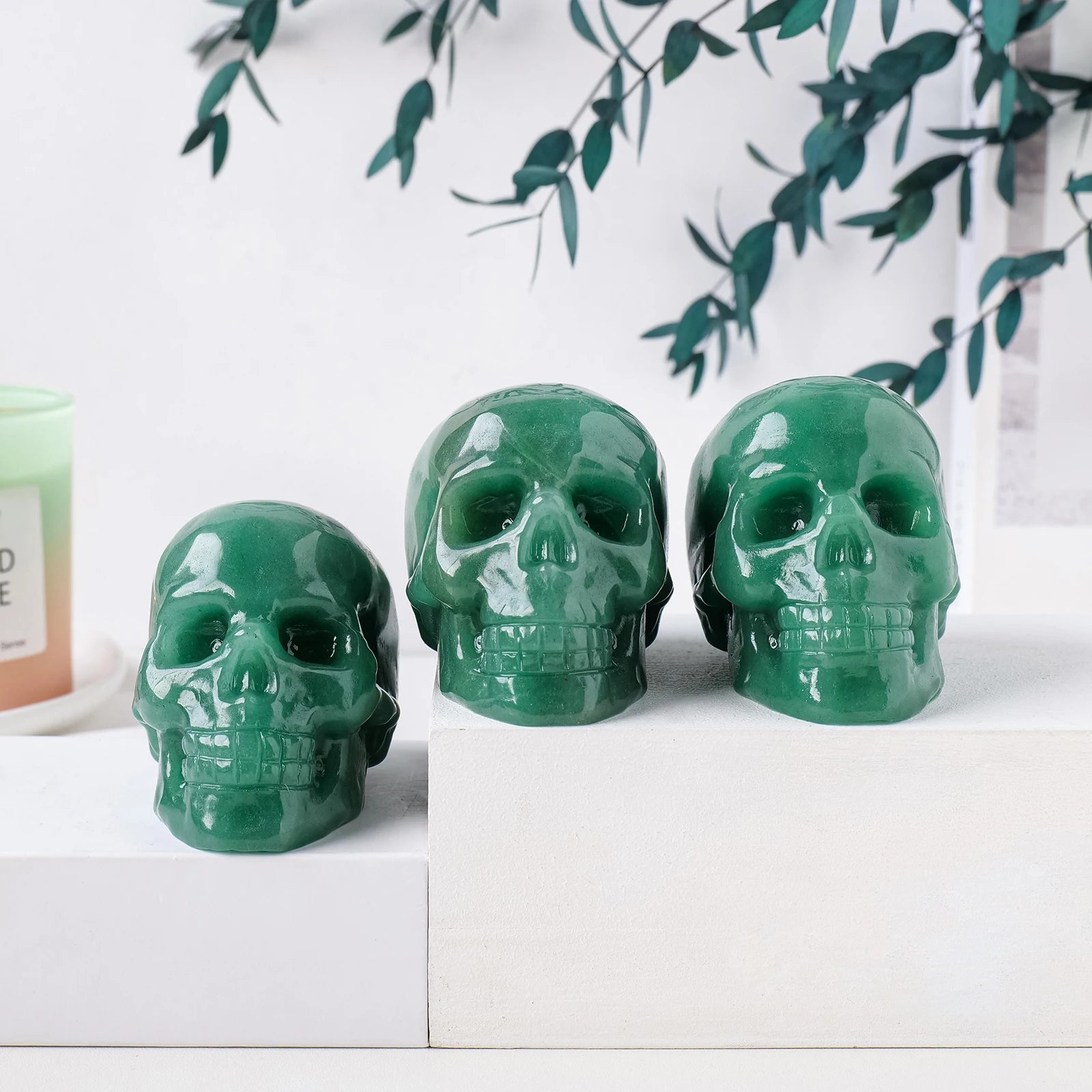 1PC Natural Aventurine Quartz Crystal Skull - Handcrafted Home Decor, Energy Healing Stone, Unique Gift for Easter, Halloween, Feng Shui & Meditation Spaces