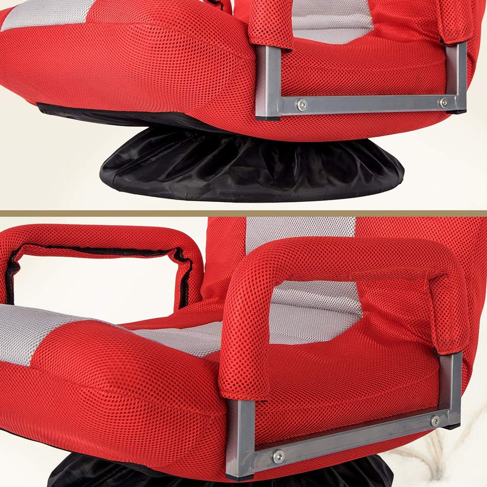 360 Degree Swivel Gaming Chair - 7-Position Adjustable Foldable Floor Chair with Armrests, Ergonomic Lazy Sofa Lounger for Living Room, Bedroom or Game Room - Perfect for Video Gaming, Movie Nights and Relaxing - Red