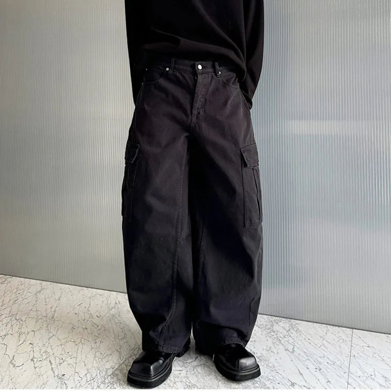 2024 New Fashion Men's American Style Wide Leg Pants - Solid Color Casual Zipper Trousers for Autumn/Winter | Comfortable & Trendy 3D Fit | Streetwear, Office, Weekend Outfits