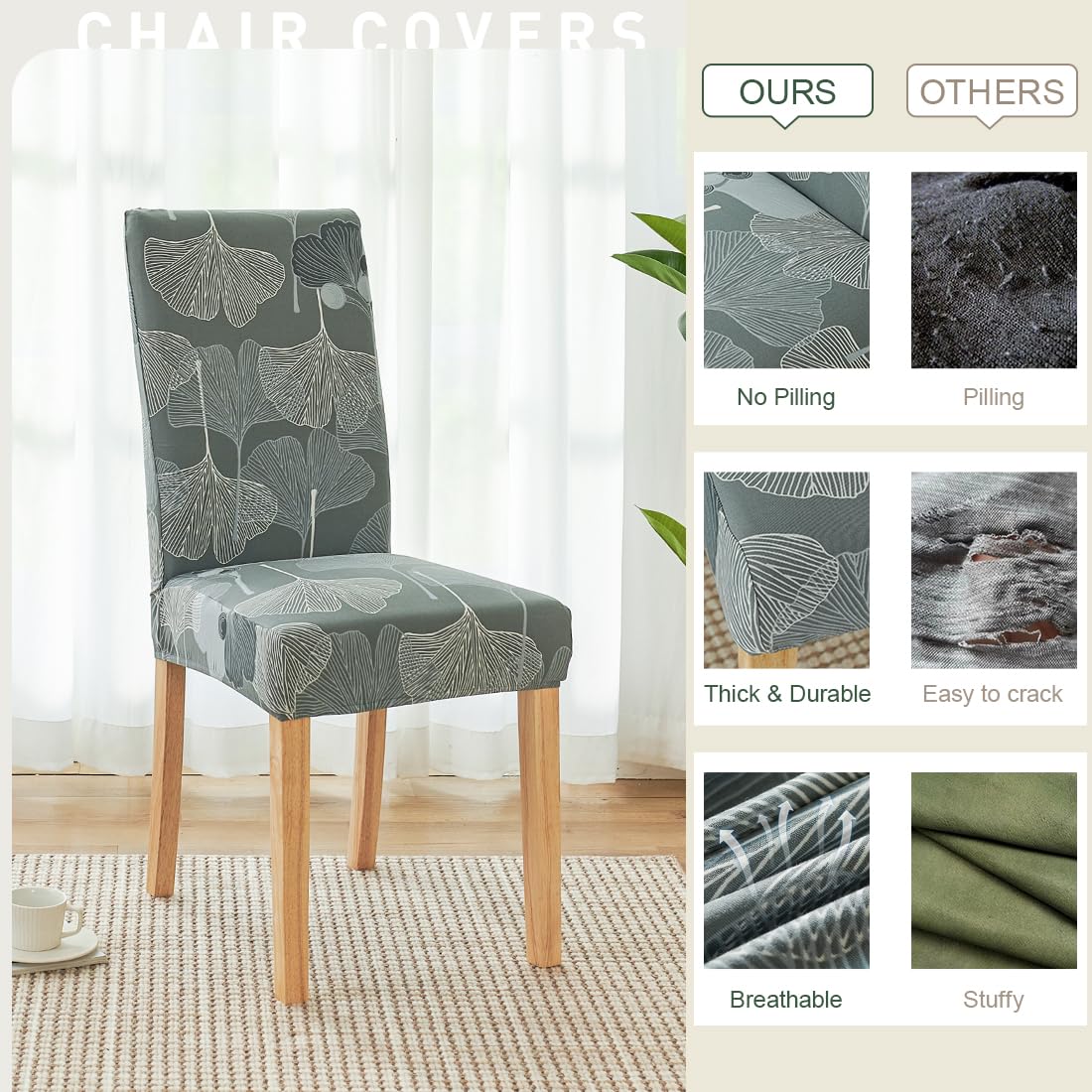 Stretch Dining Chair Covers 4-Pack - Washable Spandex Slipcovers for Home & Party Decor