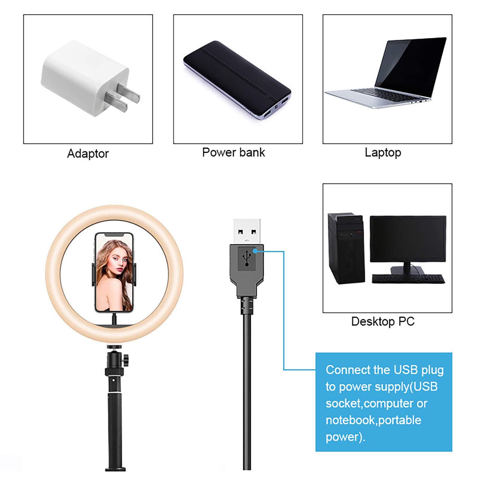 ZXCVASDF 10-inch Selfie Ring Light with 63-inch Tripod Stand - Dimmable LED Circle Light with Phone Holder for Live Streaming, Makeup, Photography & Videos | Perfect for YouTube, TikTok, Instagram & Home Studio Setup