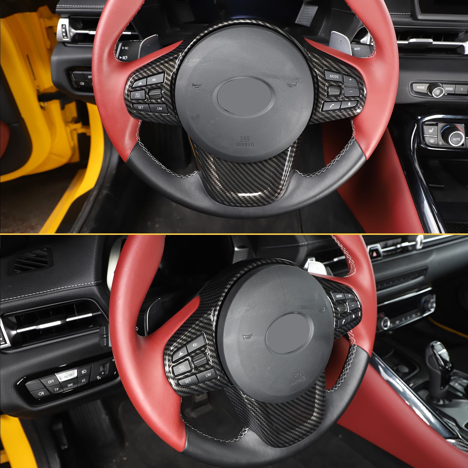 CHEAYAR ABS Chrome Steering Wheel Trim for Toyota Supra GR A90 A91 MK5 (2019-2022) - Carbon Fiber Decorative Frame Accessory - Perfect for Car Interior Customization & Driving Comfort Enhancement