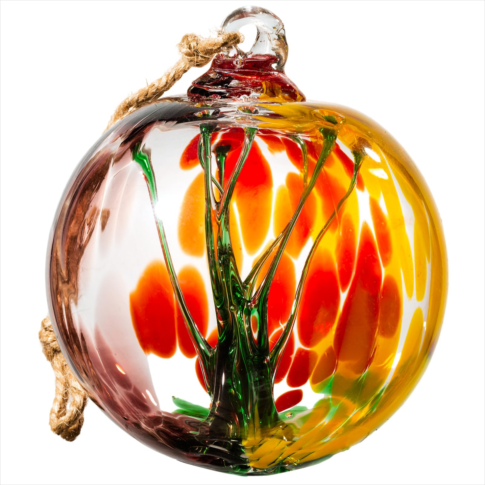 4 Inch Tree of Life Witch Balls - Hand-Blown Glass Gazing Balls for Outdoor & Indoor Decor - Hanging Friendship Ornaments for Christmas, Garden, Window - Unique Gift for Women (Yellow) - Perfect for Holiday Decorations, Wedding Favors, and Spiritual Home Accents