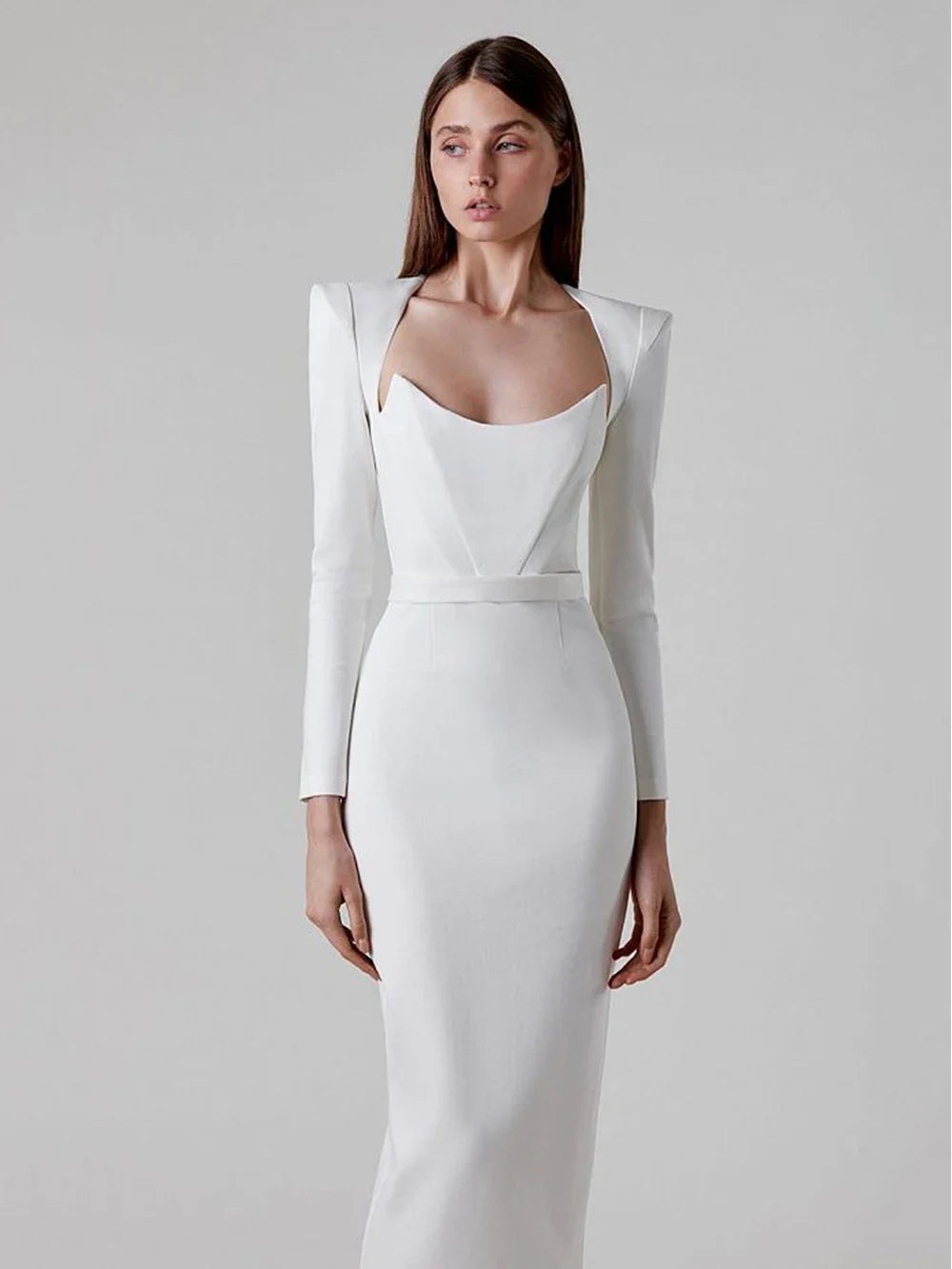 Sexy Long Sleeve V-Neck Bandage Dress for Women - Winter Midi Dress in Pink, Black & White | Elegant Evening, Club & Party Wear | Perfect for Date Night, Cocktail Parties & Holiday Events