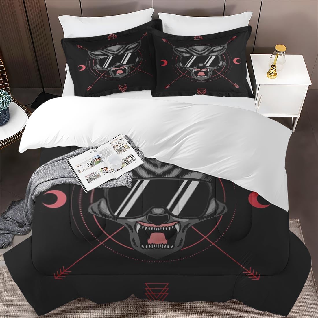 King Size Comforter Set - Soft Wolf Dog Animal Print Bedding for Kids & Adults, Includes 2 Pillowcases - Perfect for Bedroom Decor & Cozy Nights
