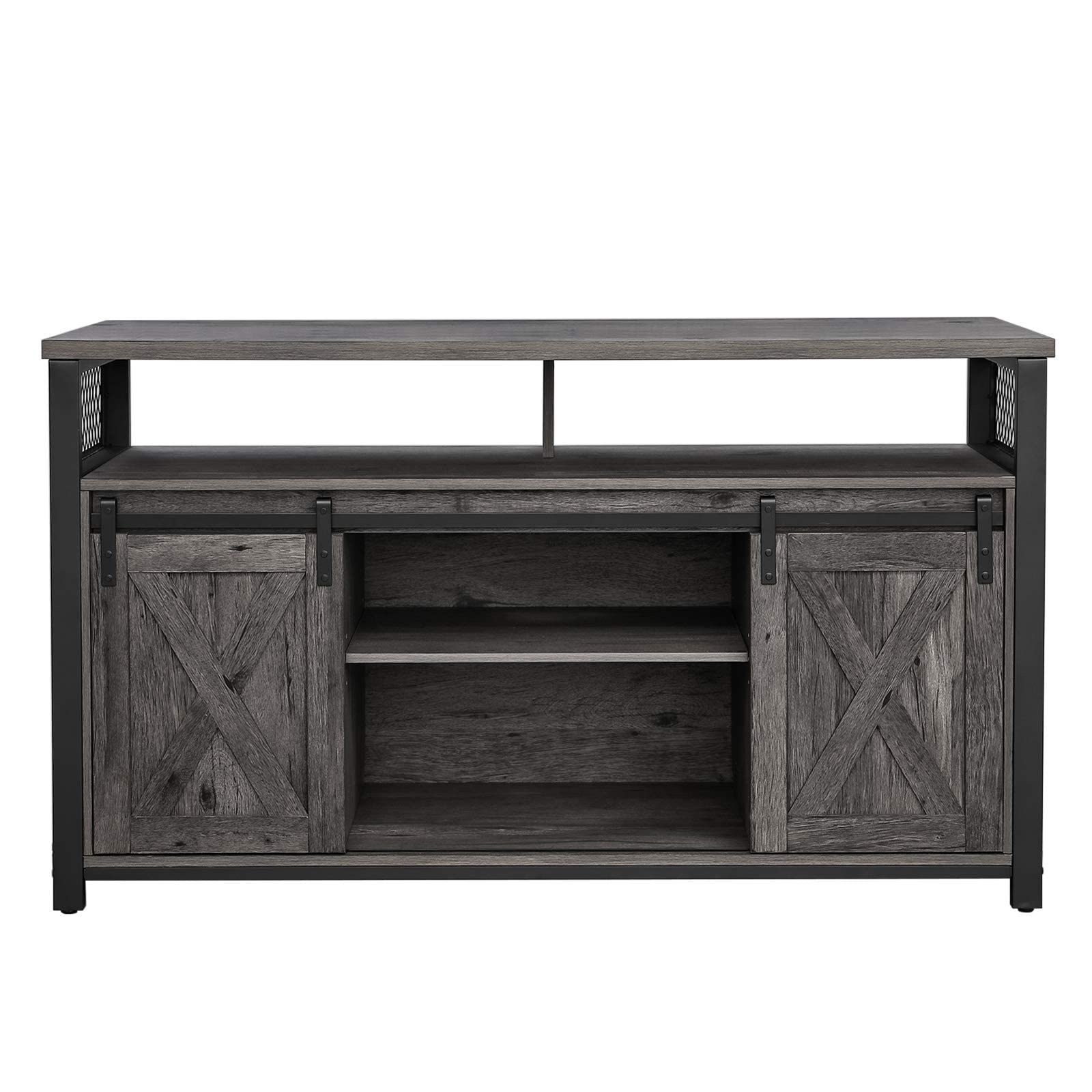 Modern 53-inch TV Stand with Adjustable Storage & Sliding Barn Doors - Grey Entertainment Center for Living Room, Bedroom & Entryway - Perfect for Flat Screen TVs, Gaming Consoles & Media Storage