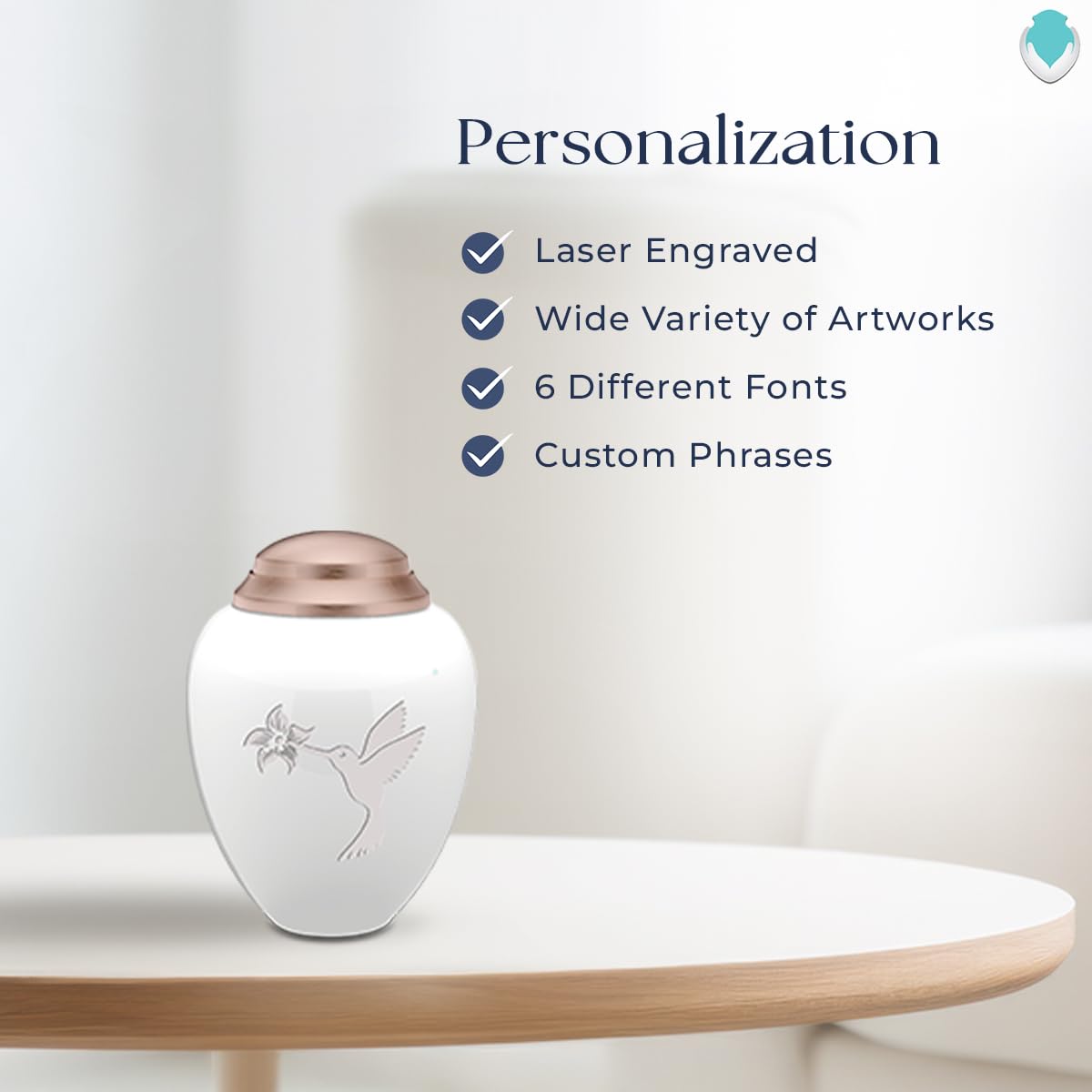 Beautiful White & Rose Gold Hummingbird Keepsake Urn for Ashes - Memorial Cremation Urn for Loved Ones - Perfect for Home Display & Funeral Services