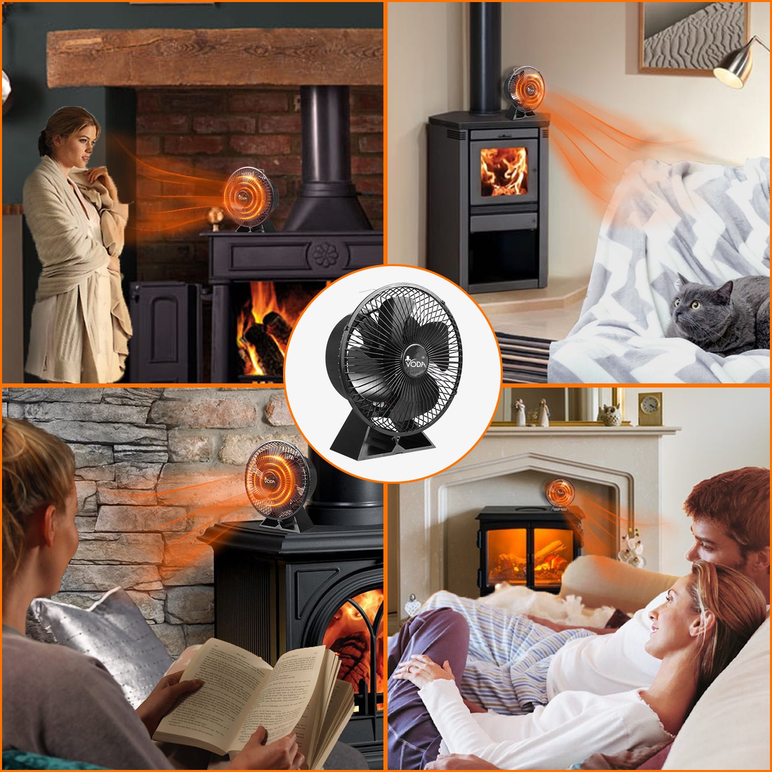 Efficient VODA Heat Powered Stove Fan with 4 Protective Blades - Silent Fireplace Fan for Wood Stoves & Home Heating - Perfect for Energy Saving & Even Heat Distribution in Cabins, Living Rooms & Winter Camping