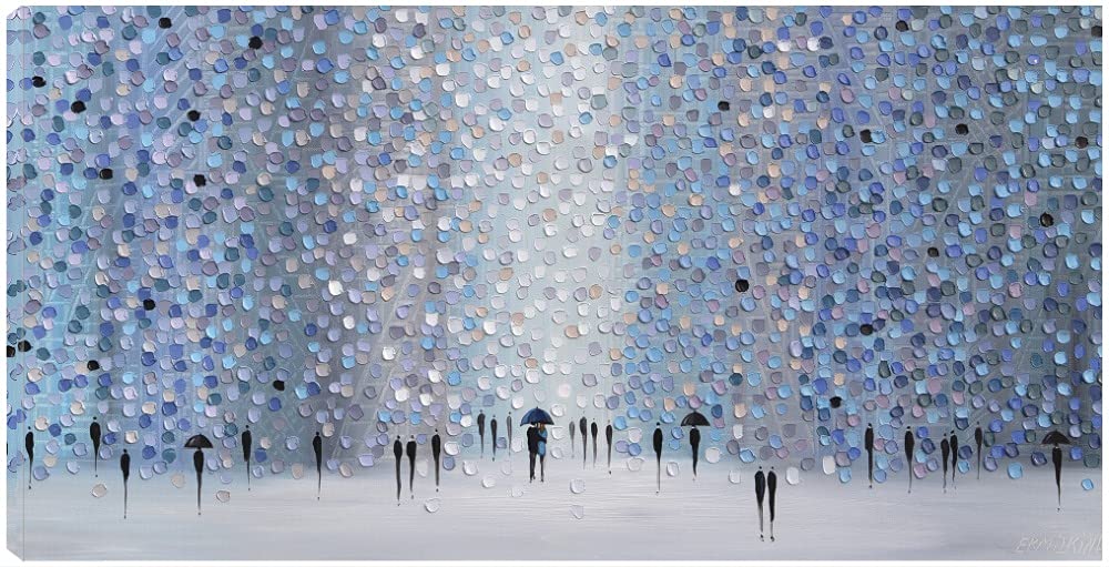 Blue Umbrella Fine Art Canvas Wall Decor by Ekaterina Ermilkina - 56x29 Inch Ready to Hang Painting for Living Room, Bedroom, Bathroom, Kitchen, Office, Bar & Dining Room - Perfect for Home Decor, Wedding Gift & Housewarming Present