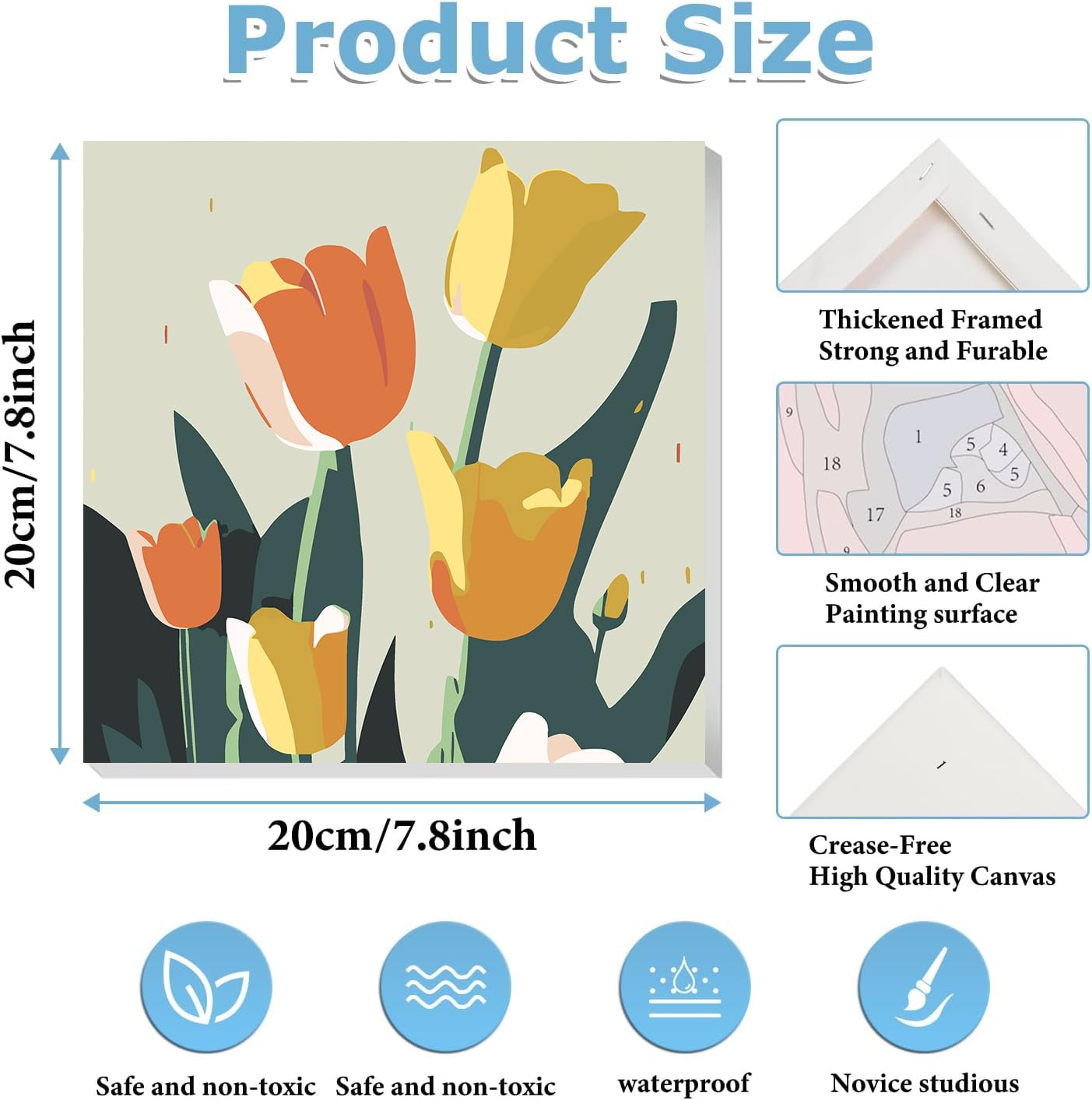 MRPWNLE 4 Pack Small Flower Paint by Numbers Kit for Adults Beginners - 8x8 Inch Framed Canvas, Easy DIY Painting Kits for Home Wall Decor, Gifts & Relaxation | Perfect for Stress Relief & Creative Hobbies
