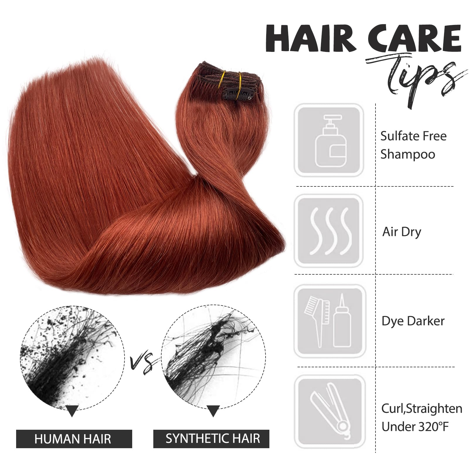 Belaved 14 Inch 70g Auburn Remy Human Hair Extensions Clip-Ins for Women - 7pcs Seamless Natural Hair Extensions #135 - Perfect for Parties, Weddings & Daily Styling