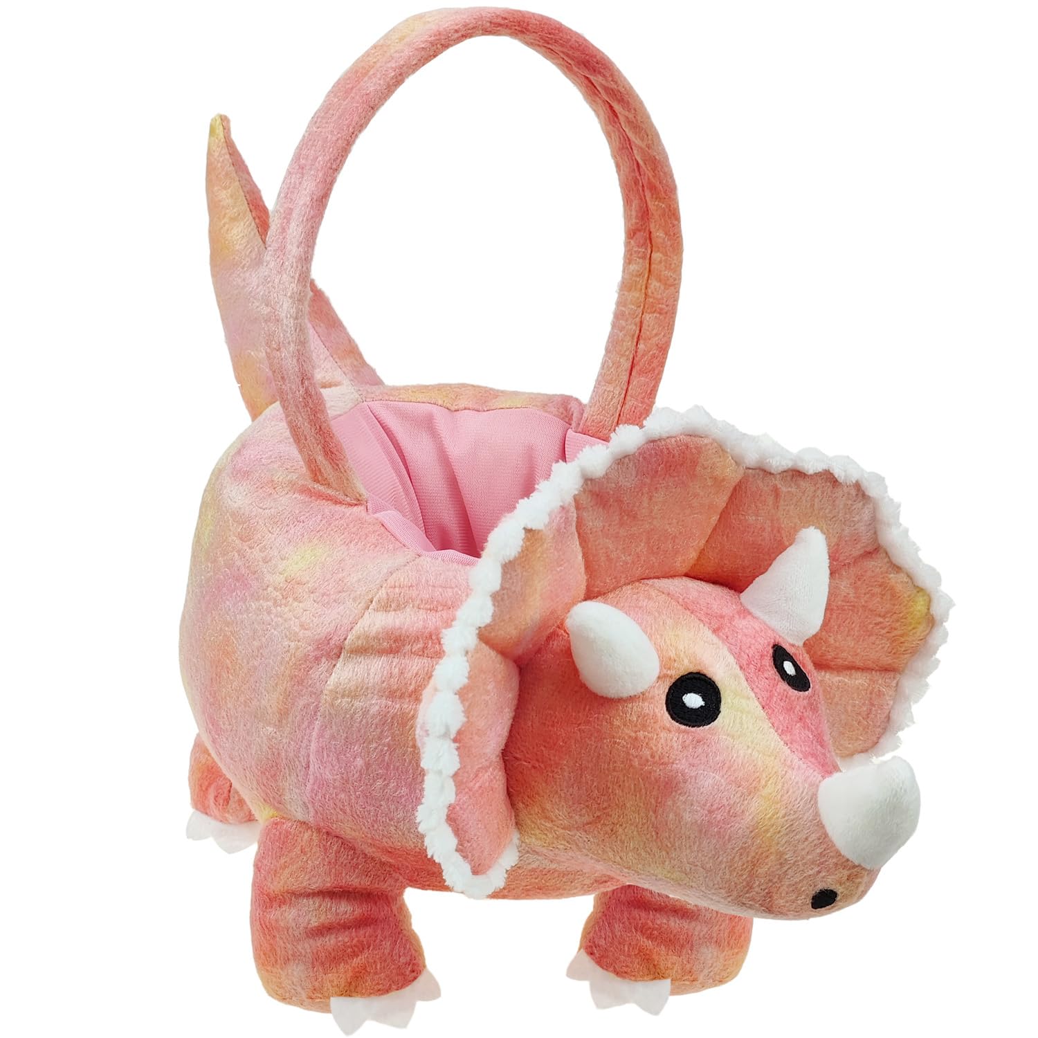 **Dearsun Adorable 3D Plush Pink Triceratops Easter Basket - Dinosaur-Themed Easter Egg Hunting Basket, Party Decorations & Gift Storage - Perfect for Easter Celebrations, Kids' Parties & Home Decor**