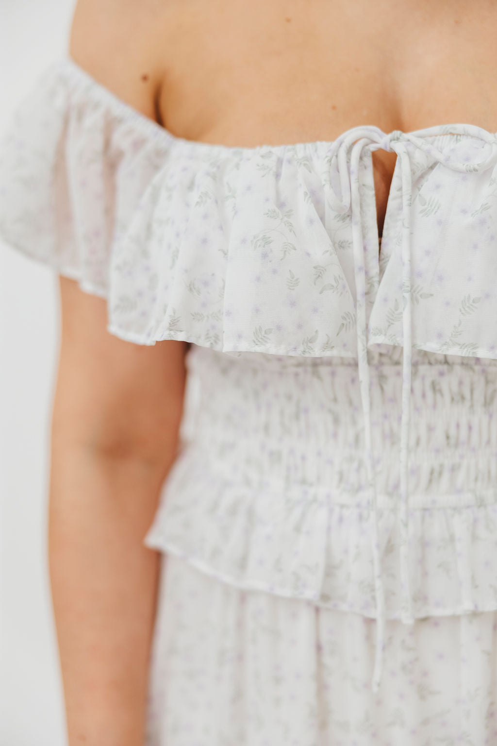 Astrid Ruffle Detail Maxi Dress - Lavender Floral Maternity Dress for Bump Friendly Comfort | Perfect for Baby Showers, Summer Weddings & Beach Vacations