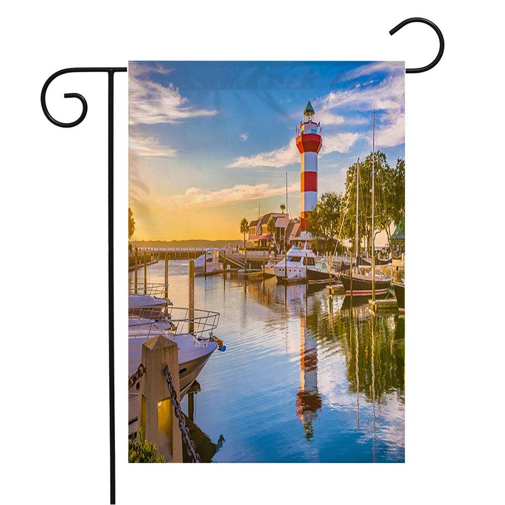 Coastal Lighthouse Garden Flag - 12x18 Inch Welcome Flag with Scenic Hilton Head Design for Patio, Lawn & Outdoor Decor - Perfect Gift for Beach House, Twilight Dusk Reflection Theme - Seasonal Home Decoration for Coastal Living & Waterfront Properties