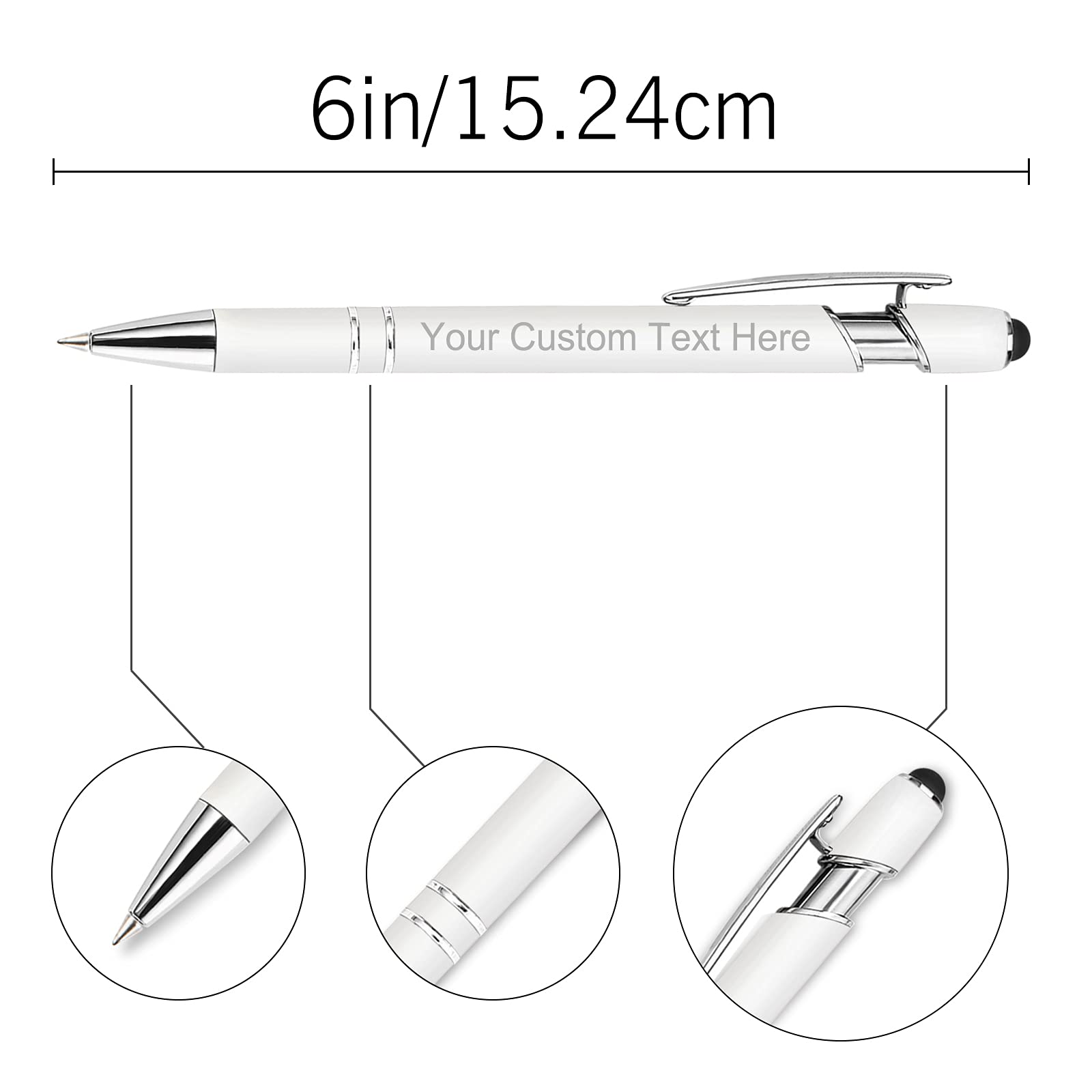 200 Pcs Personalized Custom Pens Bulk - Free Engraving with Name/Message - Customized Ballpoint Pens & Stylus for Business, Office, Graduation Gifts - Ideal for Men, Women, Christmas, Birthday Presents (White) - Perfect for Corporate Events, Promotions, and Thoughtful Personalized Gifts