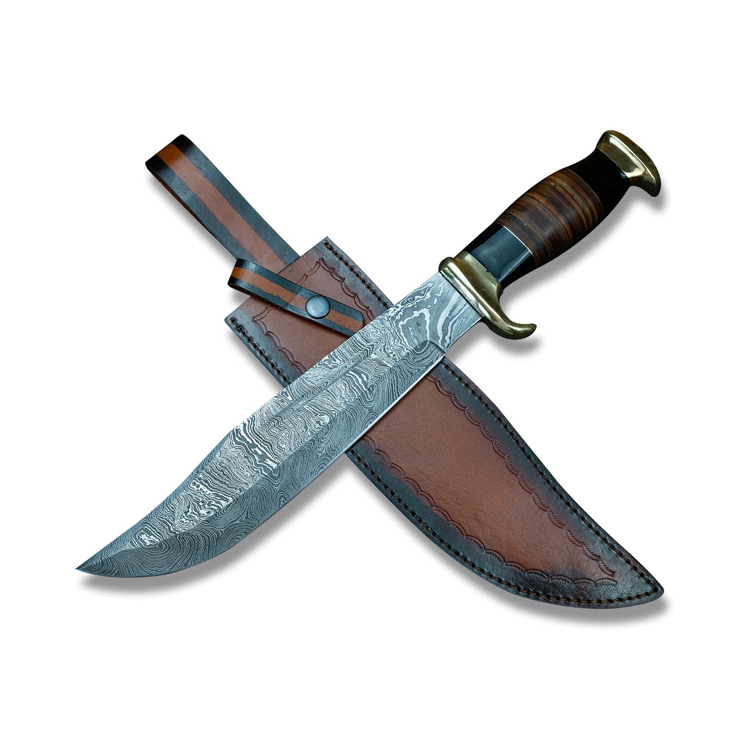 Morf Steelware Bowie Survival Hunting Knife - Damascus Steel Fixed Blade with Sheath | Handcrafted Collector's Knife for Outdoor Enthusiasts | Perfect for Camping, Hunting, Bushcraft & Survival Situations