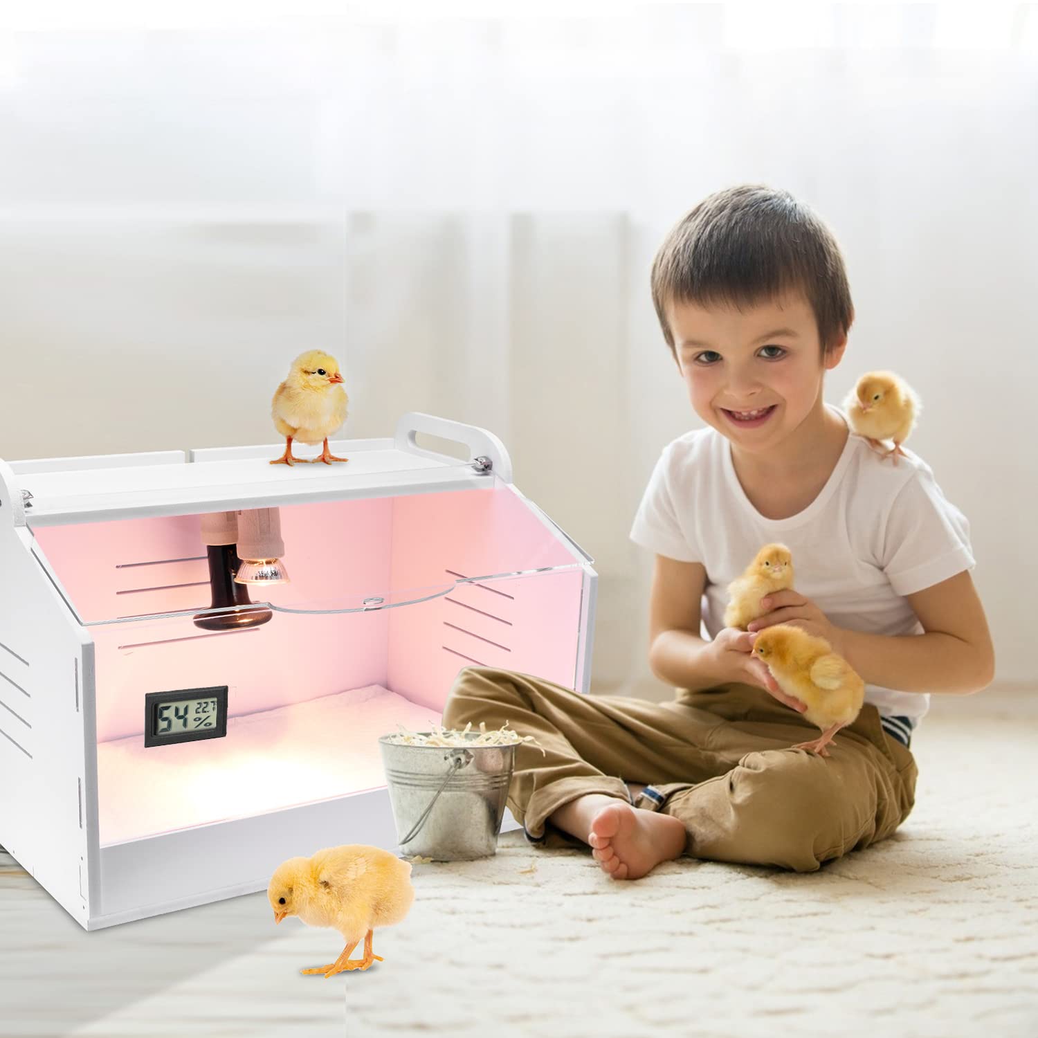 Intelligent Brooder Box for 10-15 Newborn Chicks, Quail & Small Animals - Manual Poultry Heater Breeding Box for Backyard Farming & Pet Care