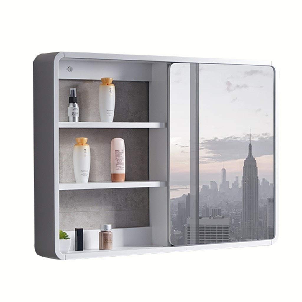 Solid Wood Medicine Cabinet with Mirror - Wall Mounted Bathroom Storage & Makeup Organizer with Sliding Door for Vanity, Bathroom, and Bedroom Use