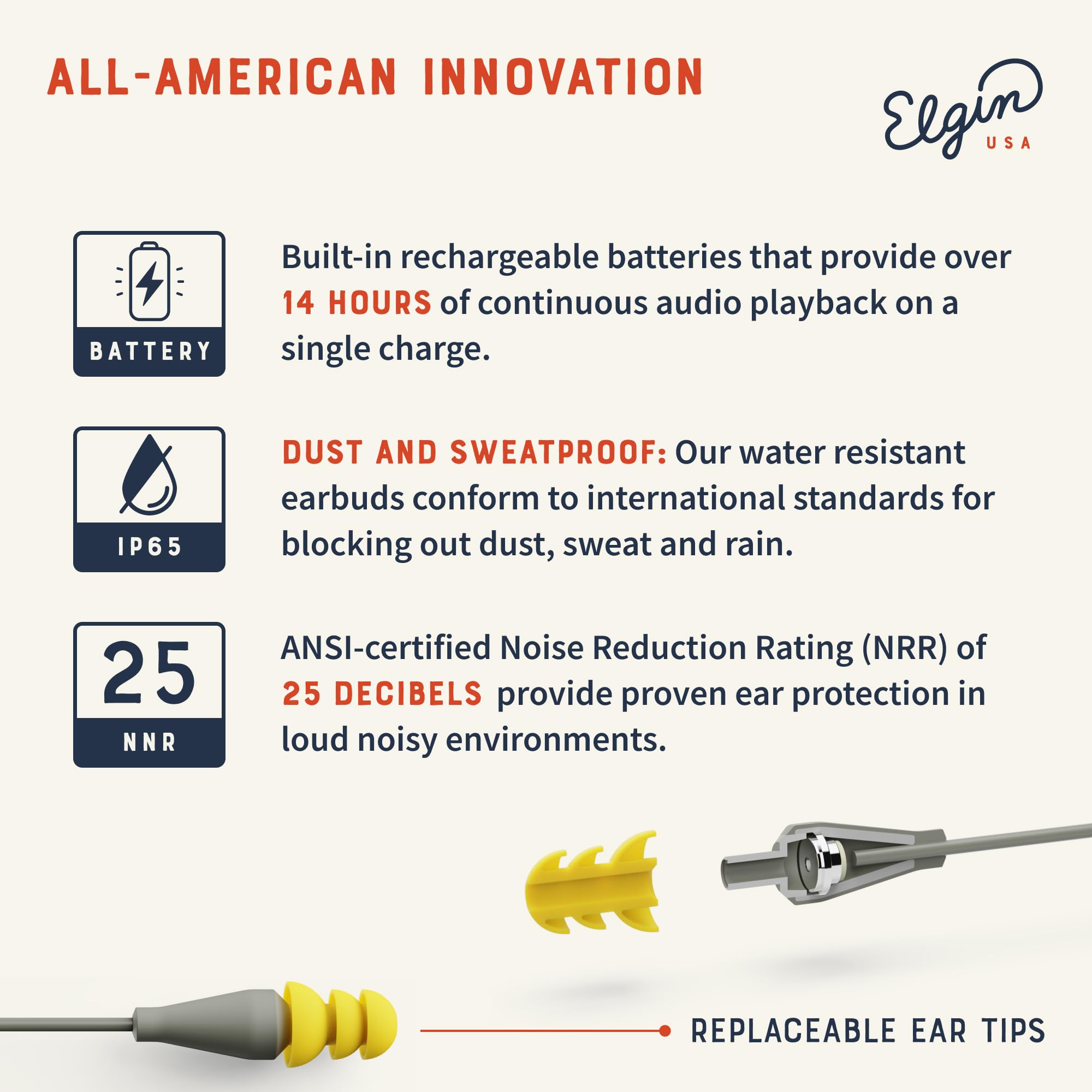 Elgin Discord Bluetooth Earplugs - OSHA Compliant Noise-Isolating Wireless Earbuds for Industrial Work & High-Noise Environments | All-Weather Safety Headphones for Construction, Manufacturing & Airport Workers
