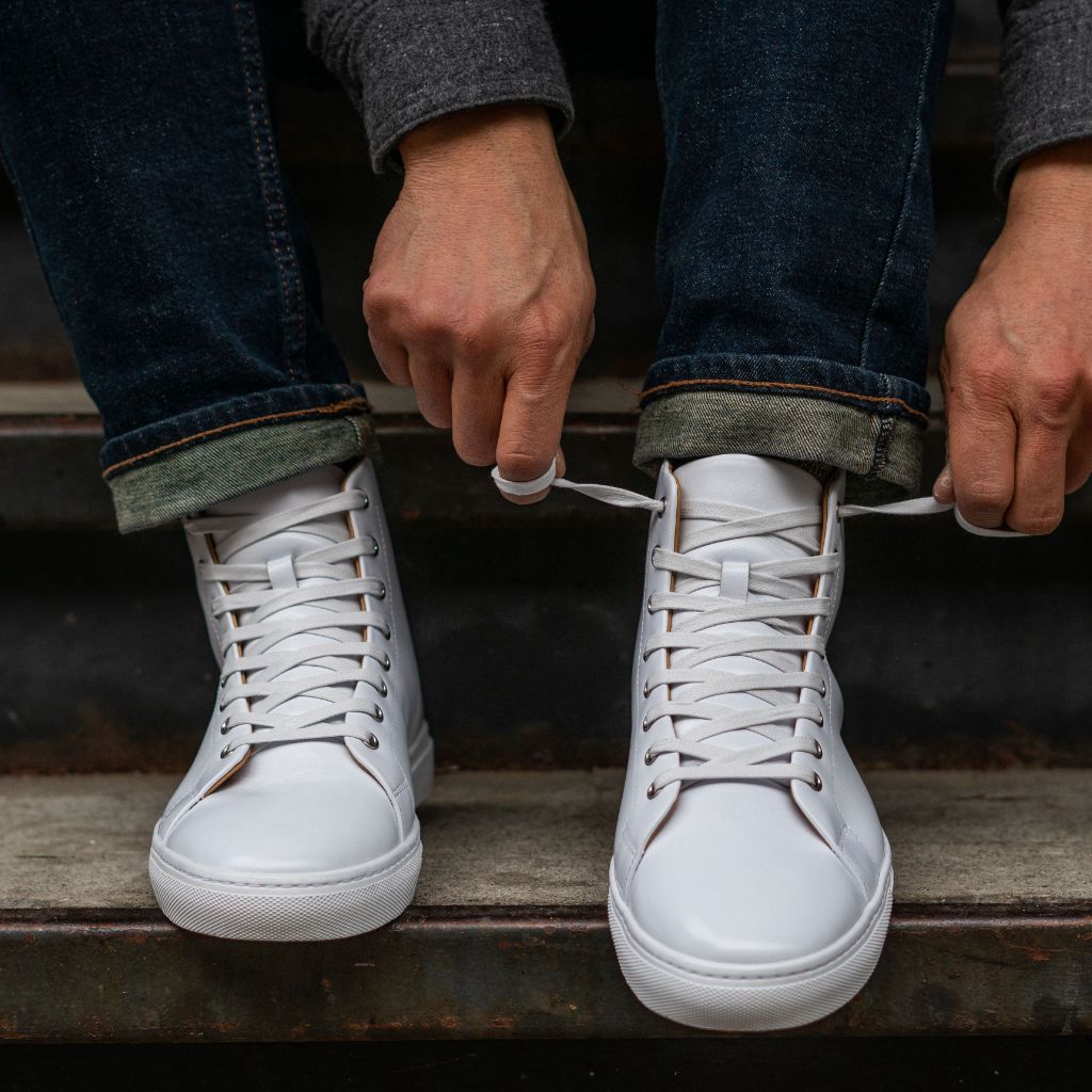Premier High Top Sneakers for Men & Women - White Canvas Shoes for Casual Wear, Street Style & Skateboarding