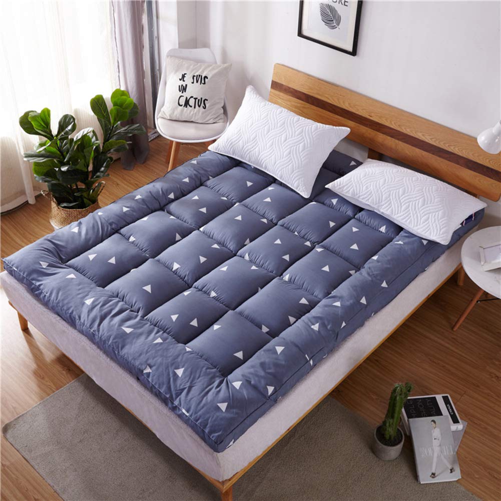 Traditional Japanese Futon Mattress Topper - Thick Soft Breathable Tatami Pad, Non-Slip 4-Season Floor Sleeping Mat (Blue, Full Size) for Bedroom, Guest Room, Yoga & Meditation Space