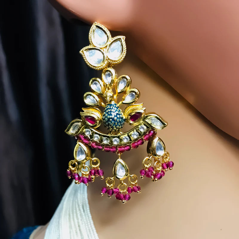 Luxury Gold Plated Royal Kundan & White Beads Long Necklace Set with Matching Earrings - Perfect for Weddings, Parties & Special Occasions