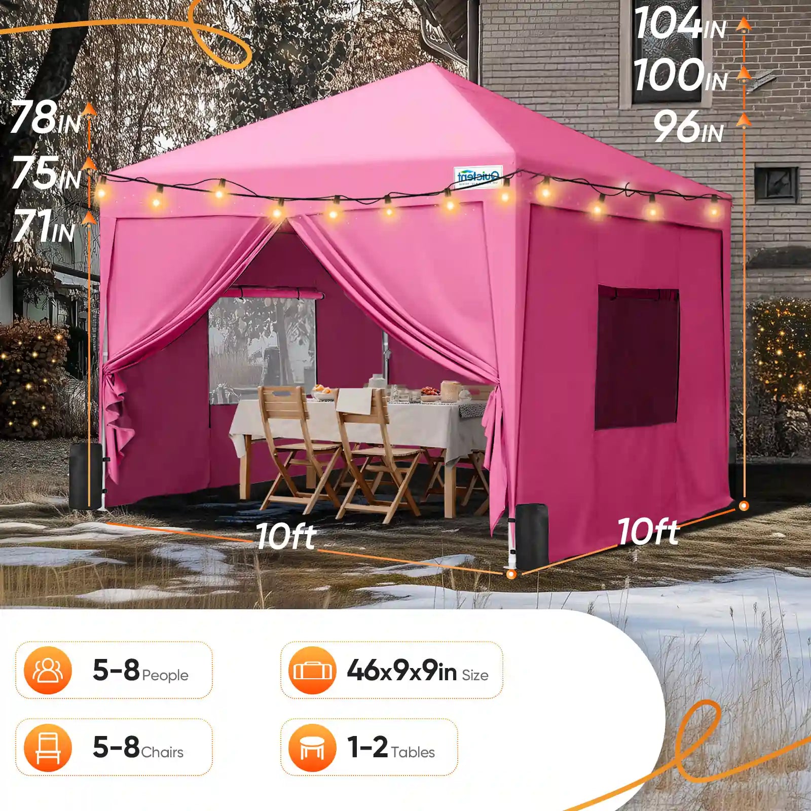 Quictent 10x10 Pop Up Canopy Tent - Waterproof Instant Gazebo with Sidewalls, Sandbags & Carry Bag for Outdoor Events, Parties, Camping & Beach Use