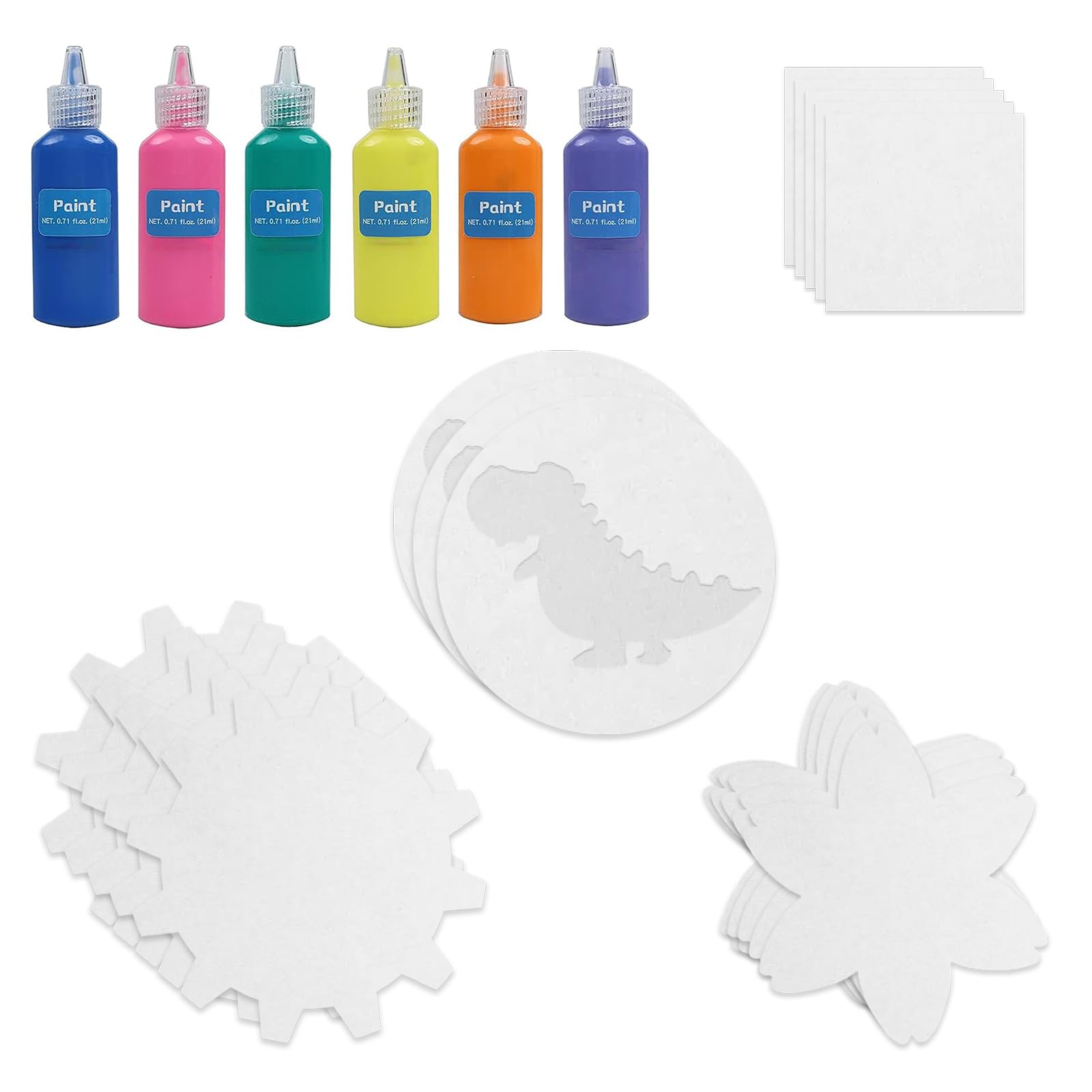 Spin & Paint Refill Pack for Wings Giant Spin Art Machine - 5 Small Cards, 10 Large Origami Cards, 5 Flower Cards, 5 Gear Cards, 5 Dinosaur Cards with 6 Bottles of Colored Paint - Perfect for Kids Art Projects, DIY Crafts & Creative Playtime