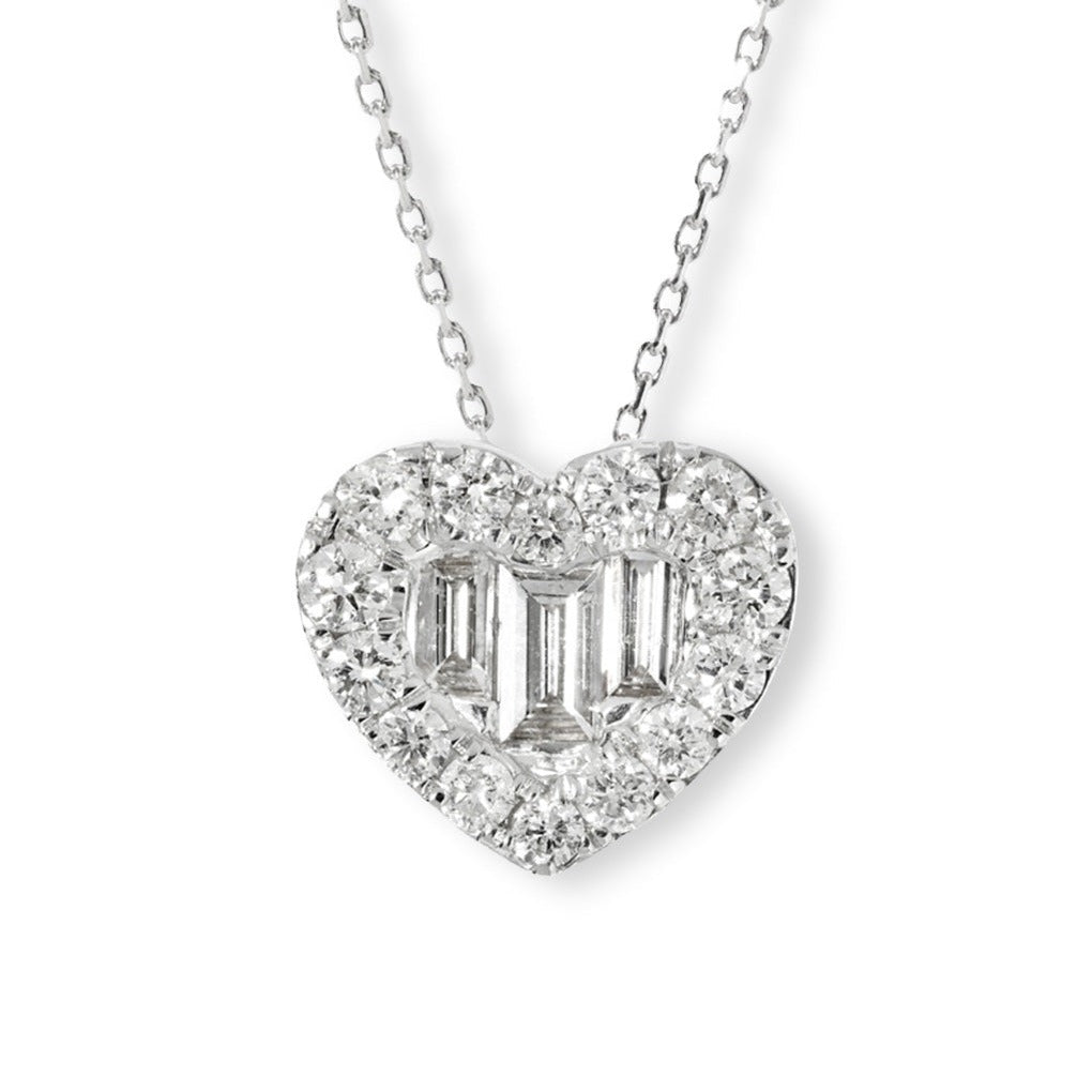 Baguette Heart Pendant Necklace - Elegant Cubic Zirconia Jewelry for Women | Perfect for Valentine's Day Gifts, Anniversary Presents & Romantic Occasions