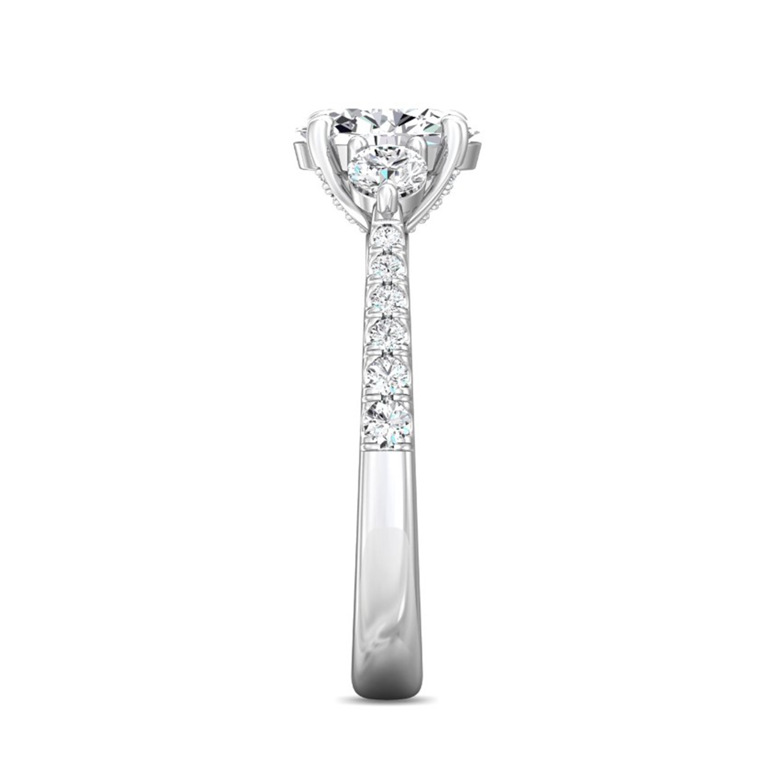 Three Stone & Pave Diamond Engagement Ring - 14K White Gold Wedding Band for Proposal, Anniversary & Special Occasions