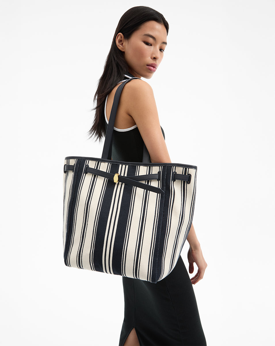Veronica Beard Striped Canvas Dash Tote Bag - Stylish Women's Handbag for Work, Travel & Everyday Use | Premium Quality Designer Tote