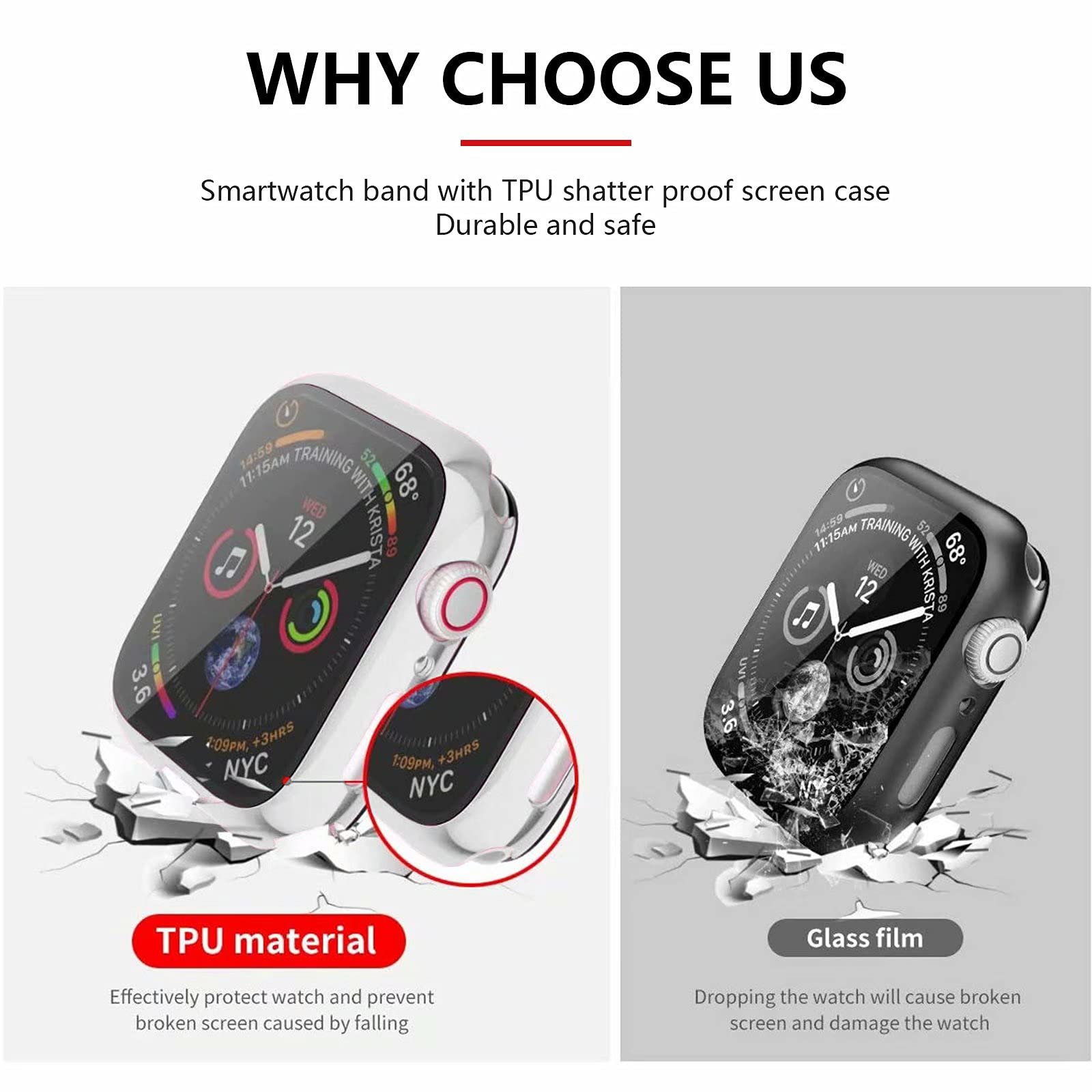 Premium Stainless Steel Band for Apple Watch 38/40/41/42/44/45mm - Magnetic Adjustable Strap with Screen Protector Case - Compatible with iWatch Series 9/8/7/6/5/4/SE/3/2/1 - Perfect for Workouts, Office & Everyday Wear - Unisex Design for Men & Women