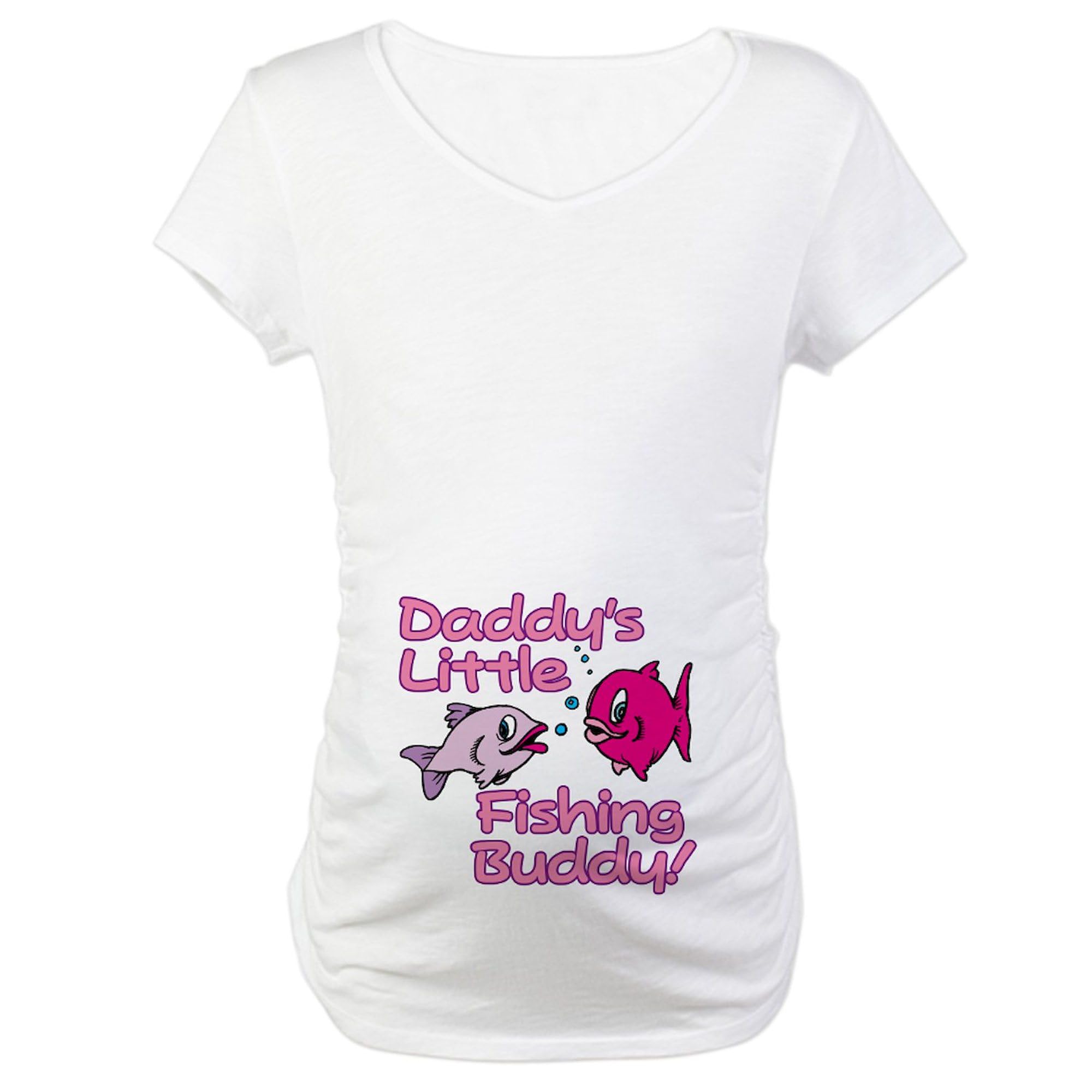 Daddy's Little Fishing Buddy Maternity T-Shirt for Women - Ruched Side Design - Perfect for Pregnancy Announcements & Outdoor Family Activities