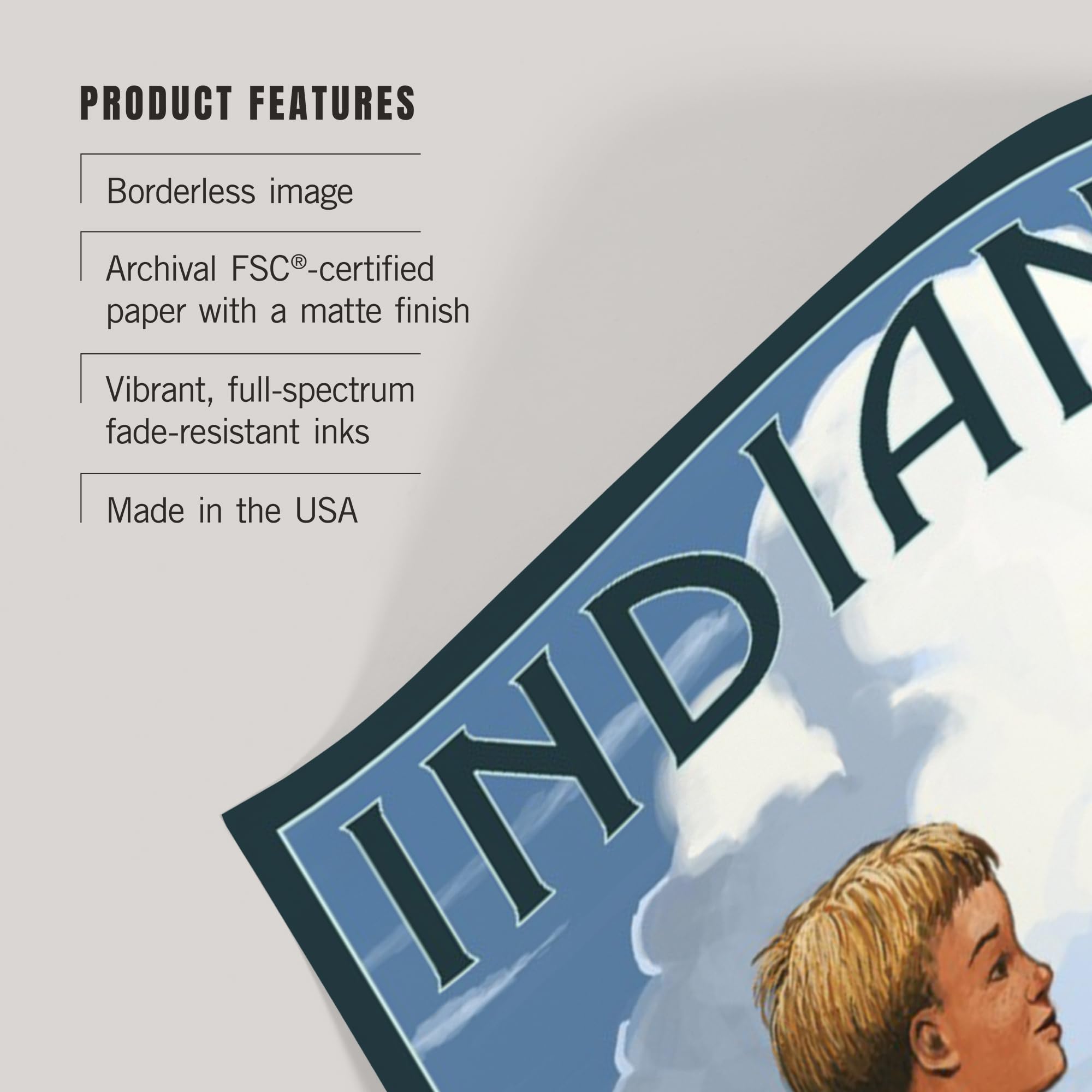 Lantern Press 16x24 Inch Giclee Art Print - Indiana Landscape with Boy Fishing - Wall Decor for Living Room, Bedroom & Office