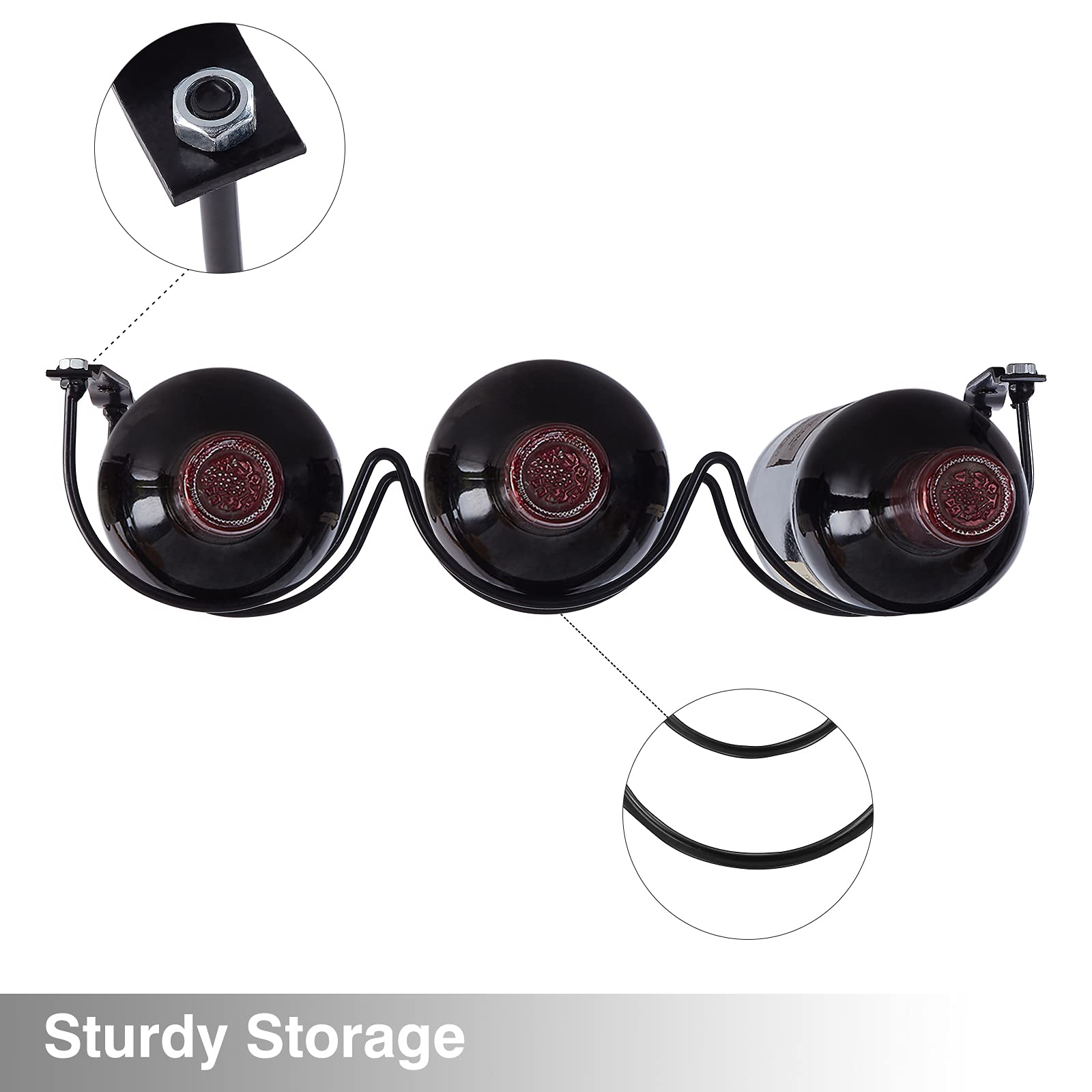 Under Cabinet Wine Rack - Black Metal Wall Mounted Bottle Holder for Kitchen Organization & Storage | Perfect for Wine, Liquor & Decorative Bottle Display in Home Bars & Small Spaces