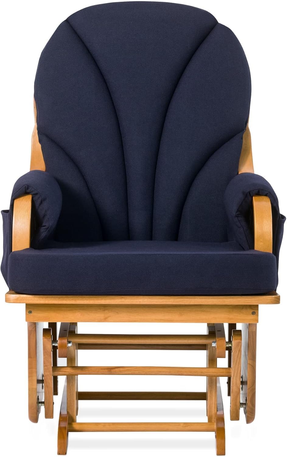 Foundations Lullaby Wood Base Glider Rocker - Comfortable Baby Feeding & Rocking Chair for Nursery, Daycare & Home - Padded Foam Armrests, Smooth Gliding Motion - Natural/Blue - Perfect for Breastfeeding, Naptime & Soothing Fussy Babies