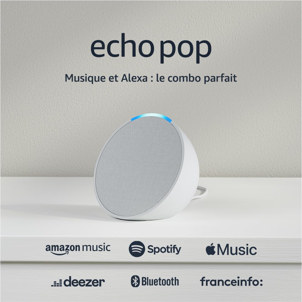 Echo Pop (New Generation) | Compact Bluetooth & Wi-Fi Smart Speaker with Rich Sound & Alexa | White | Perfect for Home, Office & Outdoor Use