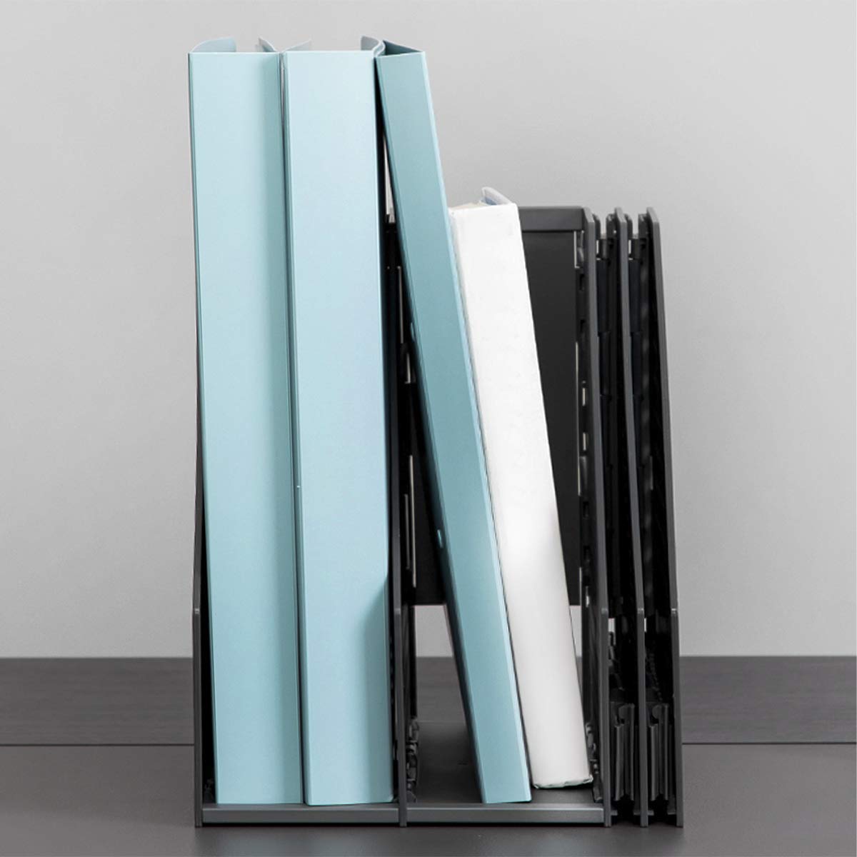 Collapsible Magazine File Holder & Desk Organizer - 4 Compartment Vertical Storage Bin for Office & Home - Portable Desktop File Organizer, Book Holder, Folder Crate - Perfect for Office Supplies, School, and Home Organization
