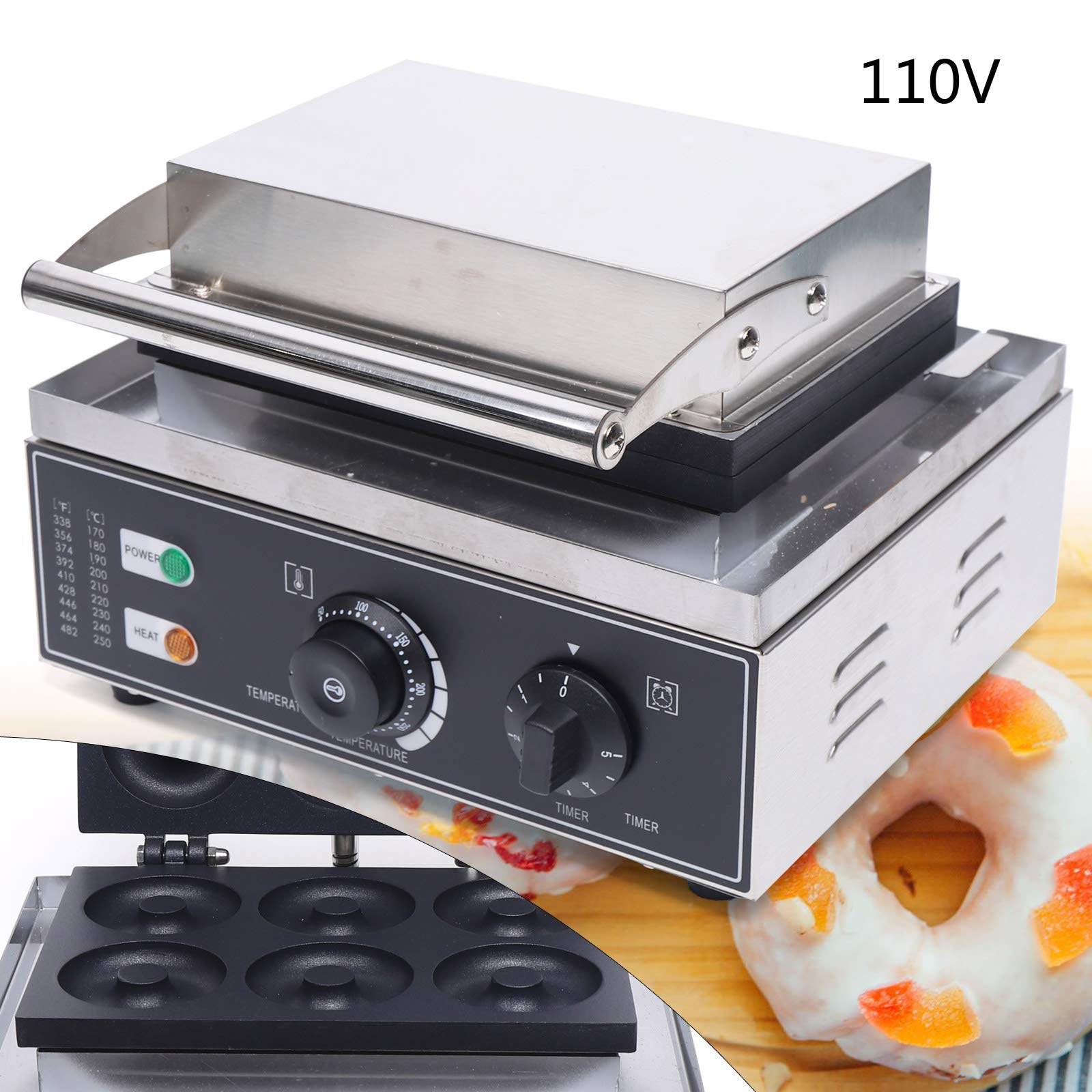 Commercial Donut Maker Machine - 6 Holes Double-Sided Heating Waffle Donut Maker | 110V 1550W Electric Doughnut Maker | Non-Stick Professional Bakery Equipment for Kitchen, Dessert Shop, Cafe & Home Use