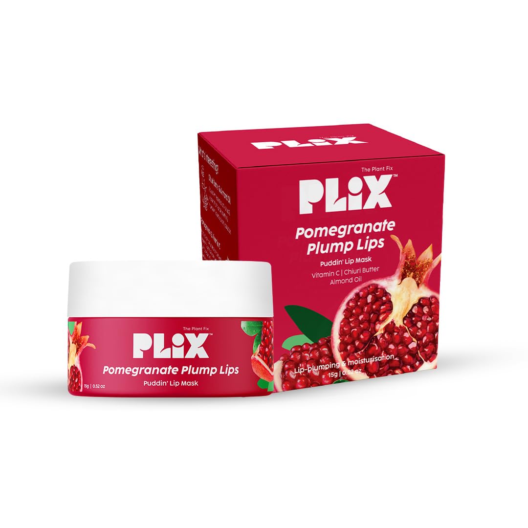 PLIX THE PLANT FIX Pomegranate Plump Lips Pudding Mask for Dry Lips - Hydrating Lip Treatment with Chiuri Butter & Vitamin C | Dark Lip Lightening | Overnight Lip Mask for Soft, Smooth, Plump Lips | 15g | Perfect for Night Care & Winter Lip Protection