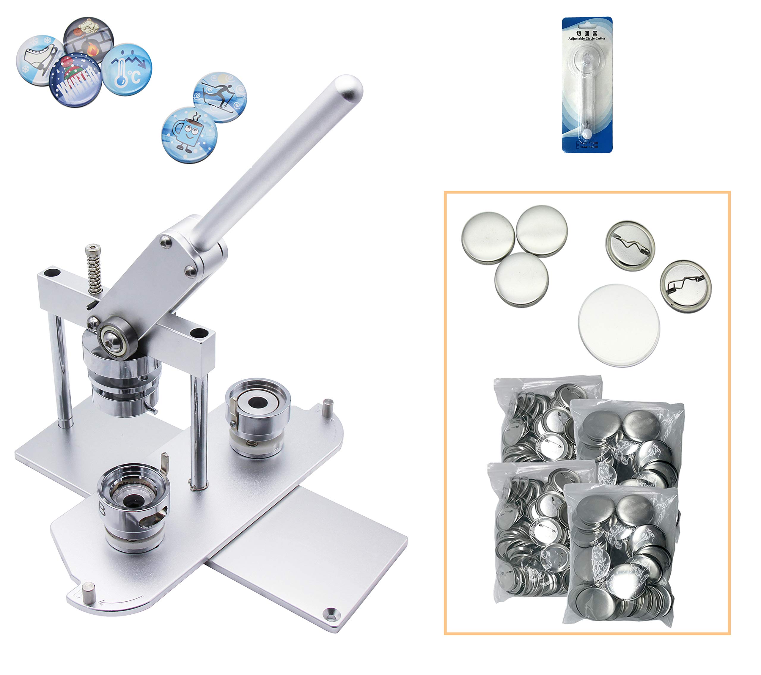 ChiButtons B400 Pro 37mm (1.5 Inch) Professional Button Maker Kit - All-Metal Press with 200 Pieces, Interchangeable Molds & Adjustable Circle Cutter - Create Custom Badges, Pins, Promotional Items, DIY Gifts (Silver) - Perfect for Schools, Events, Fundraisers & Small Business Branding