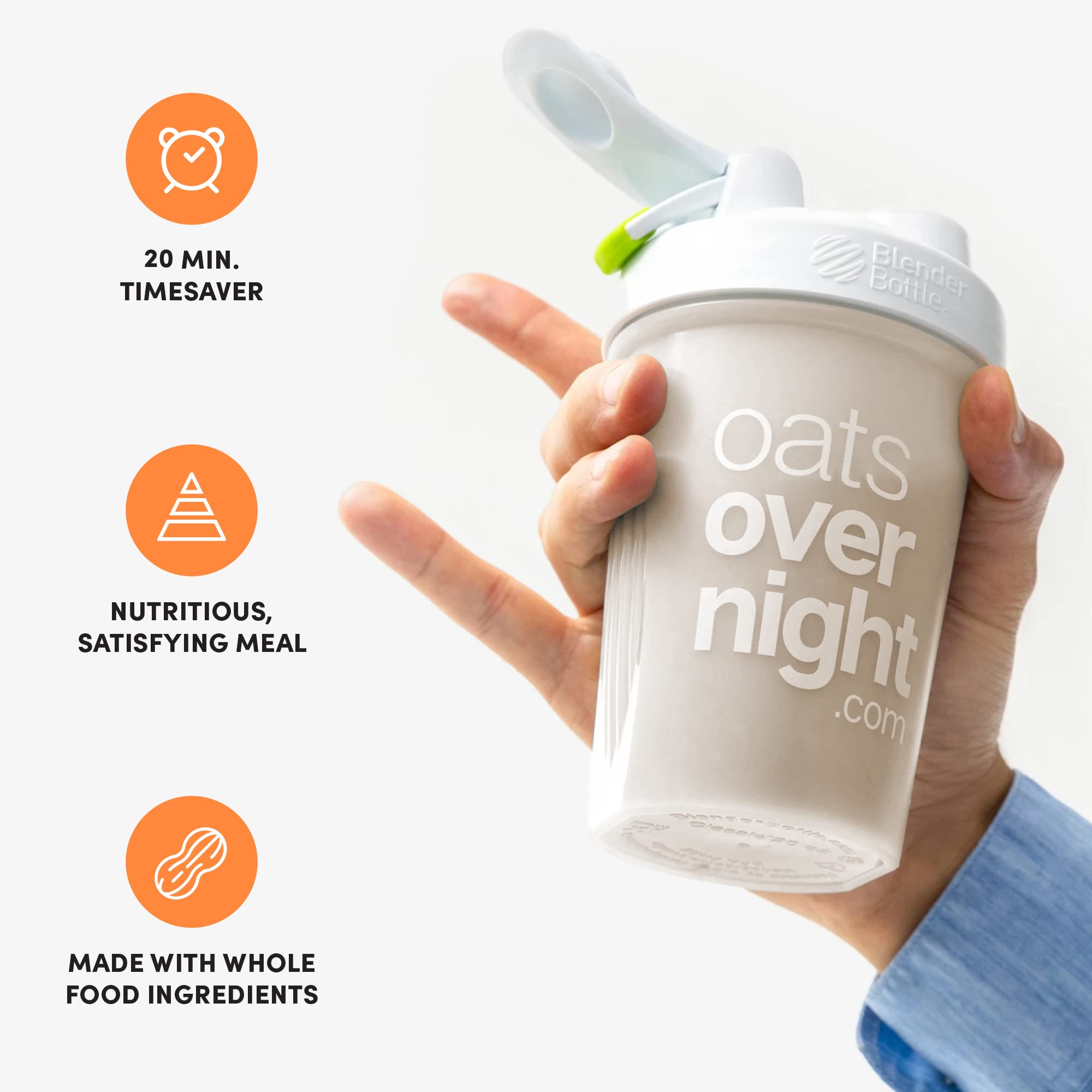 Oats Overnight Peanut Butter Cookie Dough Cacao Crunch - Vegan Protein Shake with 20g Plant-Based Protein | High Fiber, Gluten Free, Dairy Free Oatmeal Breakfast (2.4oz/Meal, 24 Pack) - Perfect for Quick Breakfast, Post-Workout Recovery & On-the-Go Nutrition