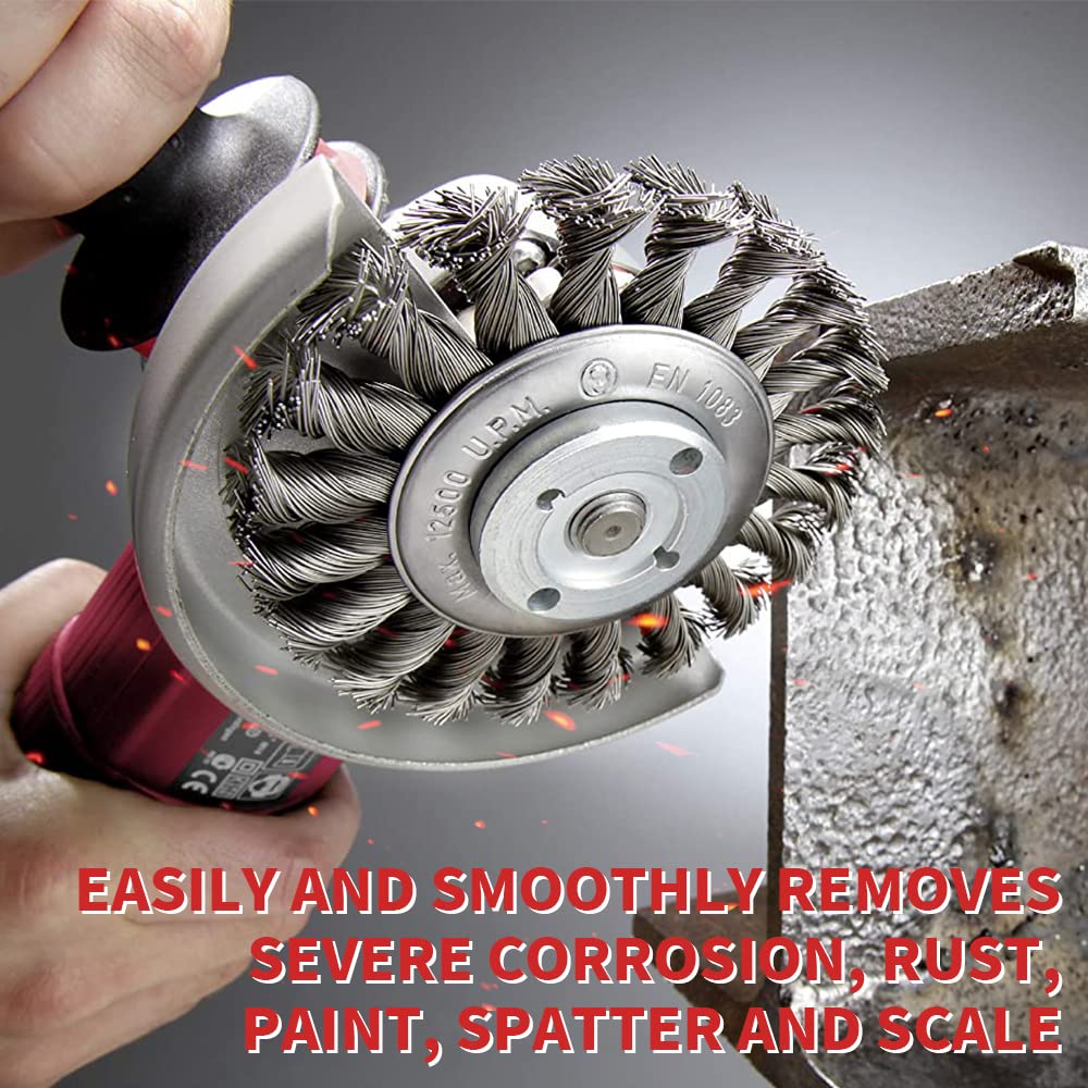 Coarse Crimped Wire Wheel Cup Brush Set - 3PCS 3inch & 4inch x 0.02inch Twisted Knotted Carbon Steel Wheels with 5/8-11 Threaded Arbor for Angle Grinder | Heavy Duty Rust Removal, Paint Stripping & Surface Cleaning | Perfect for Metalworking, Woodworking & Automotive Restoration
