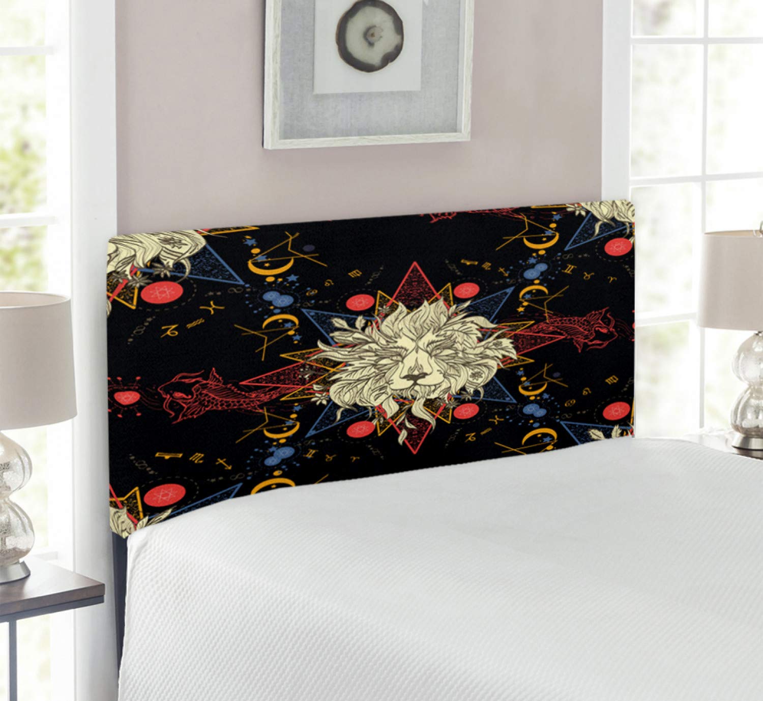 Ambesonne Astrology Upholstered Headboard - Medieval Mystical Lion Zodiac Design, Twin Size Memory Foam Bed Headboard for Bedroom Decor | Perfect for Gothic, Fantasy & Celestial Themed Rooms