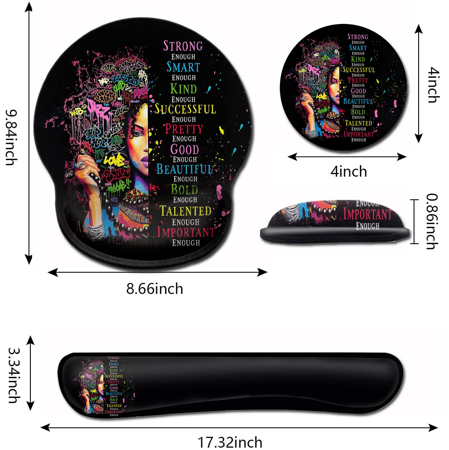 Ergonomic Mouse Pad with Wrist Support Gel - Comfortable Wireless Mouse Pad for Pain Relief, Non-Slip Rubber Base - Inspirational Office Accessories for African American Women - Perfect for Home & Office Workspaces