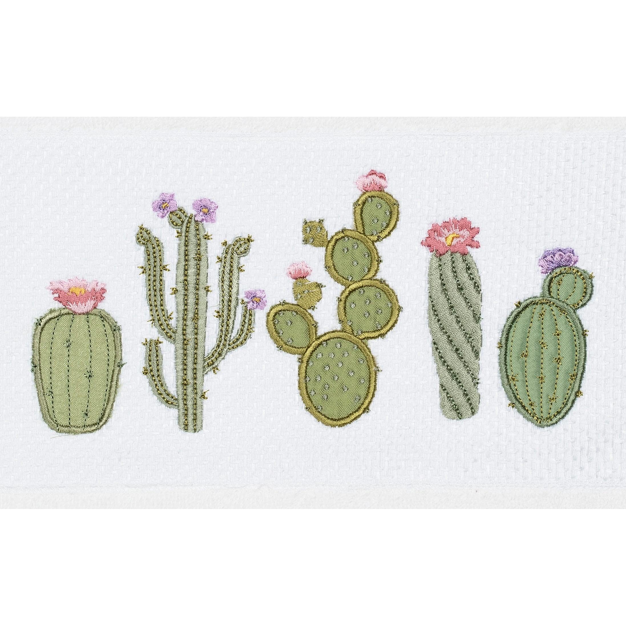 Premium Turkish Cotton Cactus Embroidered White 4-Piece Bath Towel Set - Soft & Absorbent for Bathroom, Spa, and Beach Use