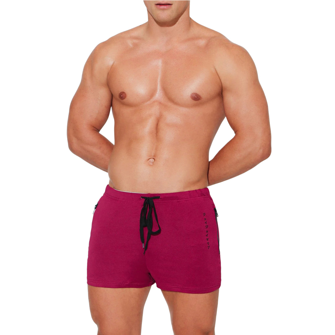 JJ Malibu Karma 2 Shorts with Zipper Pockets in Berry Color - Perfect for Beach, Yoga, and Casual Summer Wear