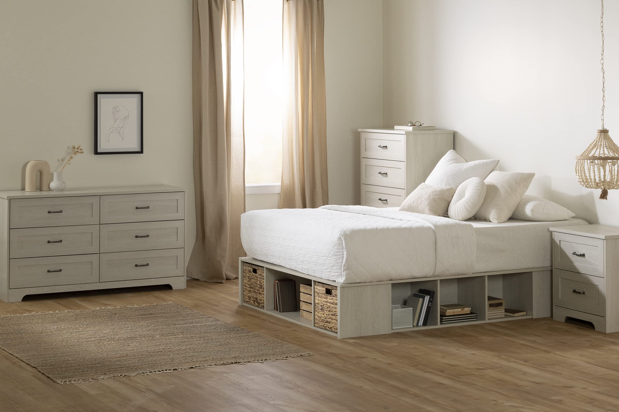 South Shore Prairie Storage Bed with Baskets - Farmhouse Style for Cozy Bedrooms