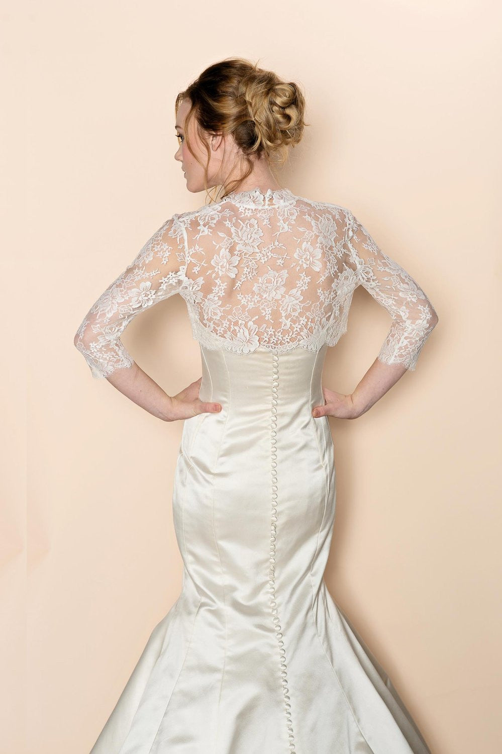 Celine Ivory French Lace Bridal Bolero Shrug - Elegant Wedding Cover-Up for Brides, Bridesmaids & Formal Events