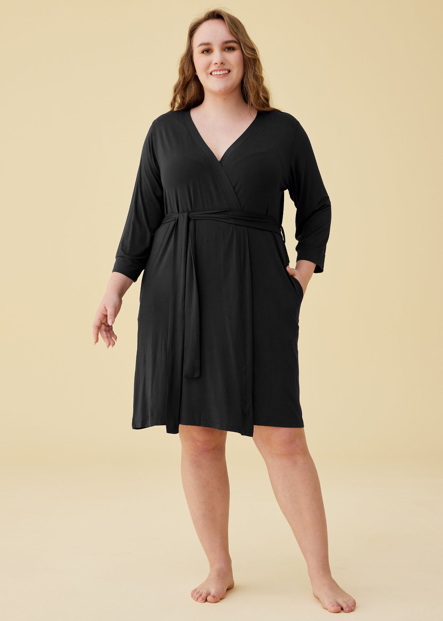Women's Soft Bamboo Viscose 3/4 Sleeve Kimono Robe with Pockets - Lightweight Lounge Wear for Home, Spa & Vacation